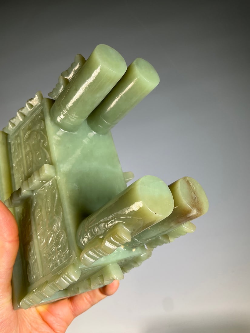 An Exquisite White Jade Beast-Face Pattern Double-Ears Censer - 6