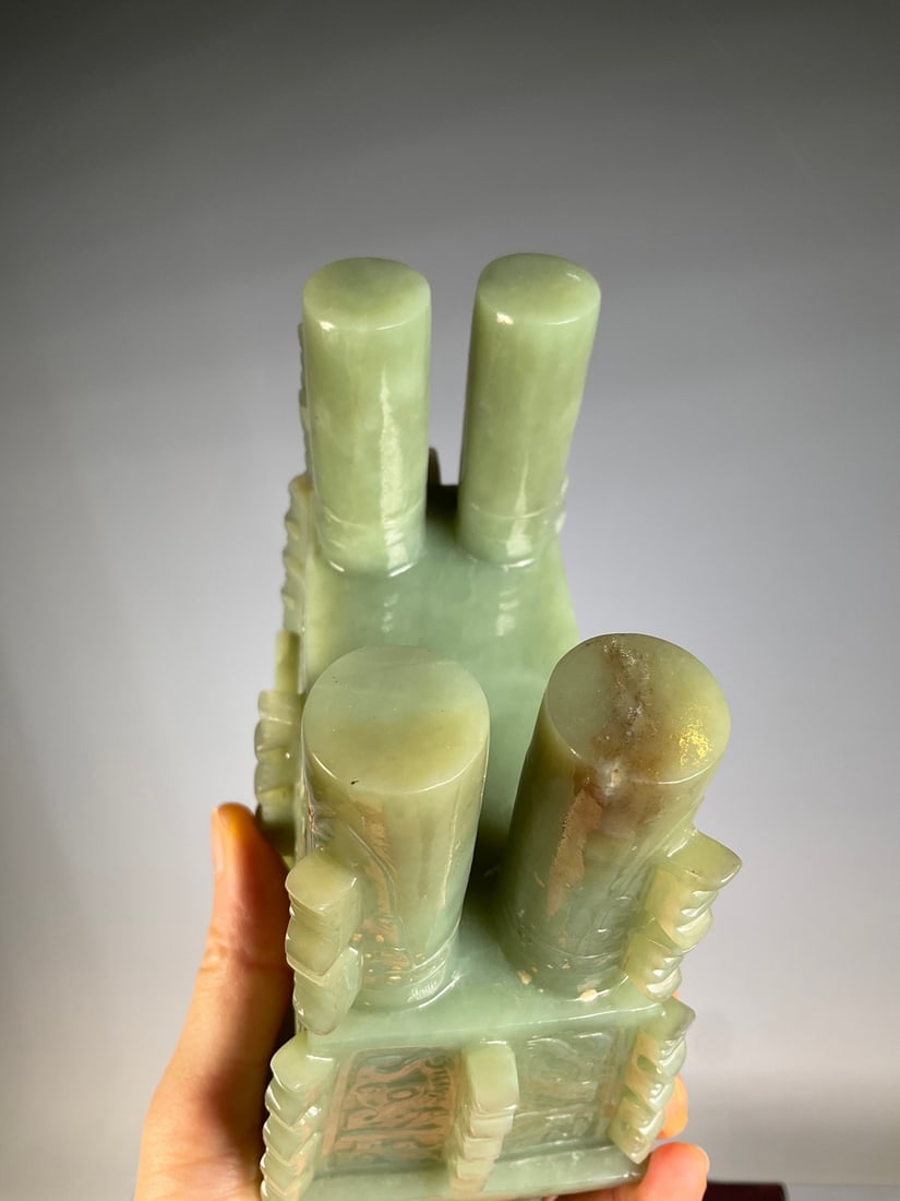 An Exquisite White Jade Beast-Face Pattern Double-Ears Censer - 8