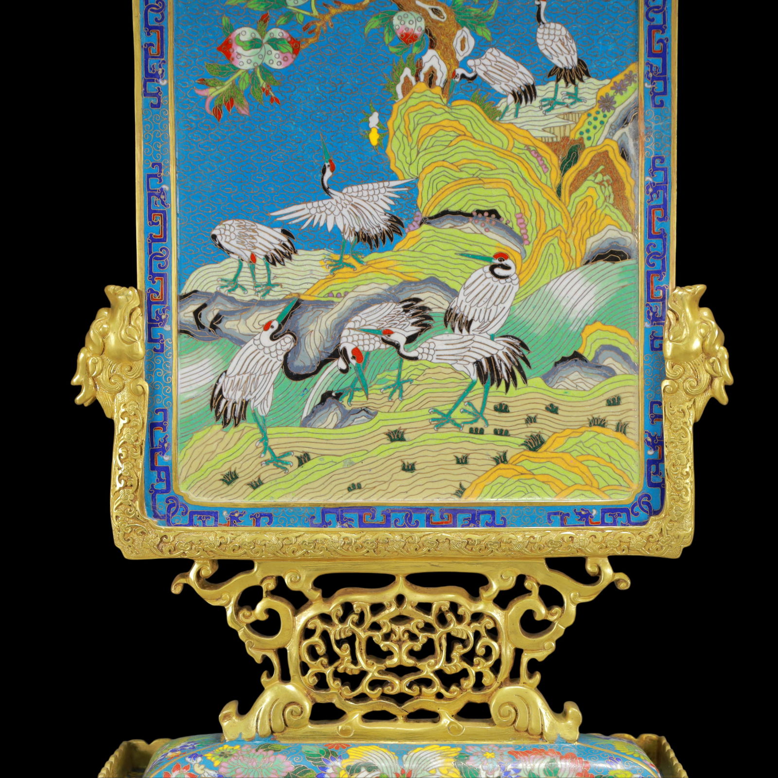 A Rare Cloisonne Pine and Crane Pattern Table Screen - 11