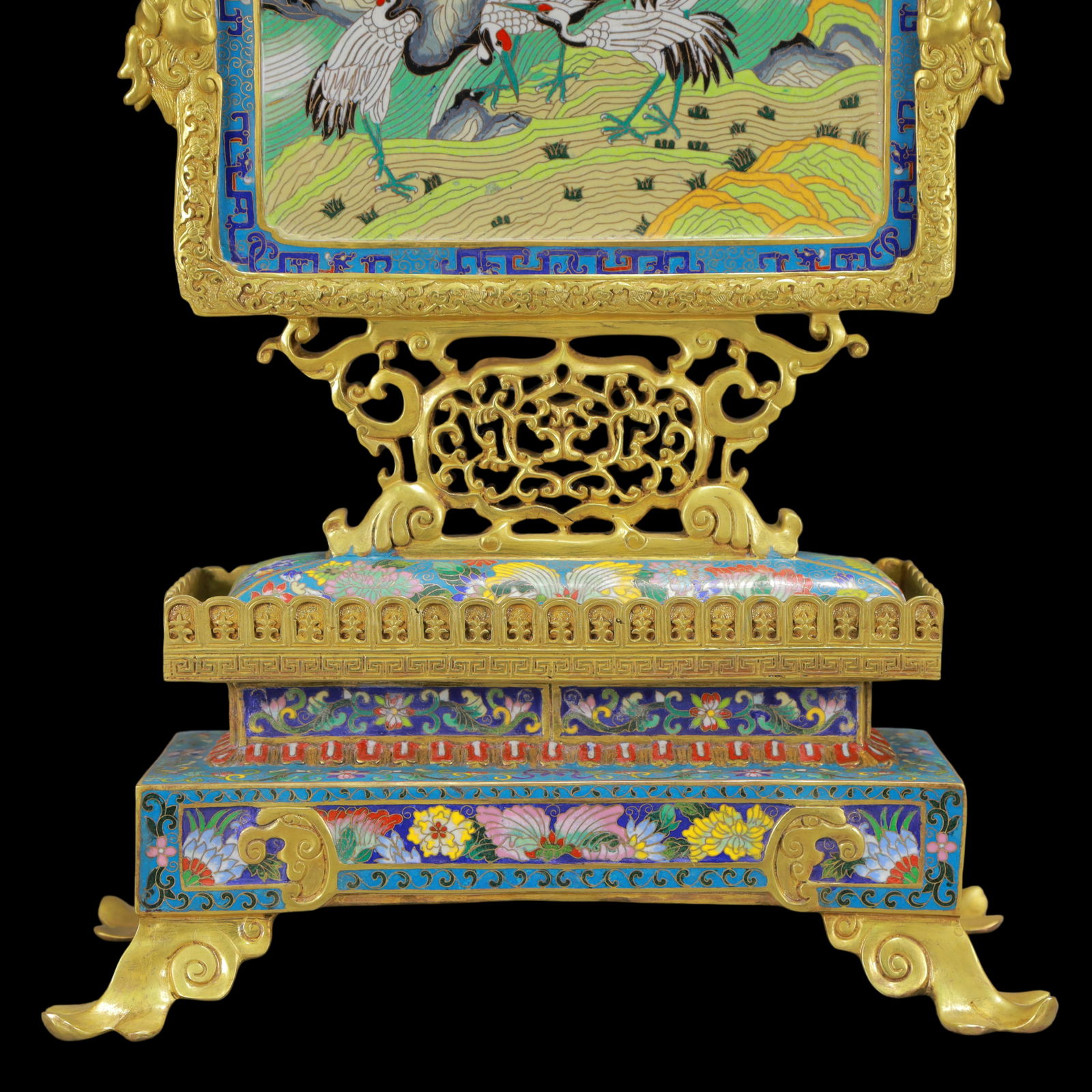 A Rare Cloisonne Pine and Crane Pattern Table Screen - 12