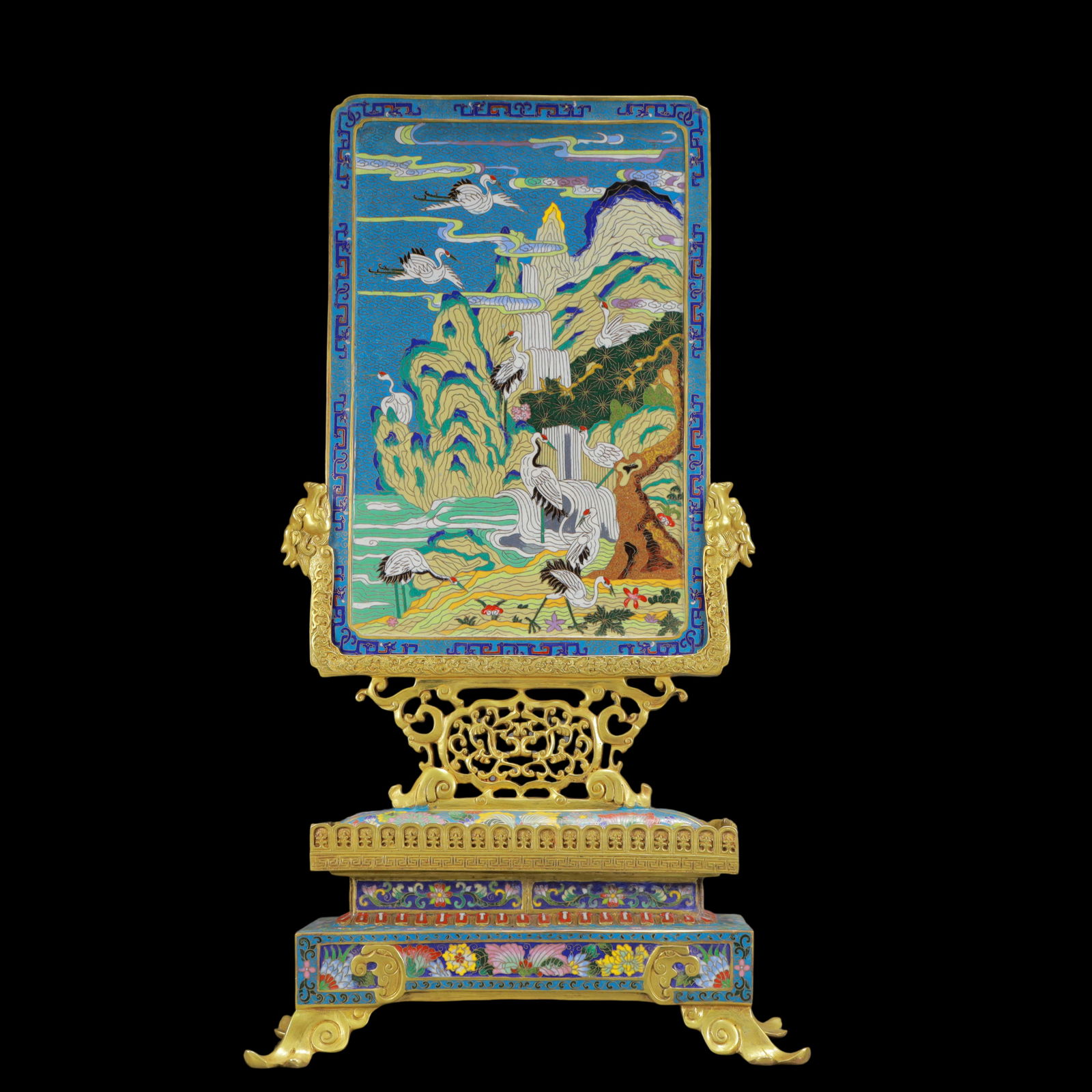 A Rare Cloisonne Pine and Crane Pattern Table Screen: A Rare Cloisonne Pine and Crane Pattern Table Screen Qing Dynasty China Qianlong Four-character Mark Size:38cmx19cm Weight:18350g (The Dimensions Of All Batches Are Manually Measured.If You