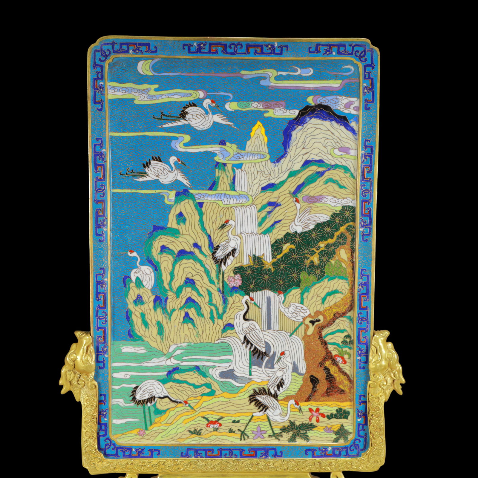 A Rare Cloisonne Pine and Crane Pattern Table Screen - 2