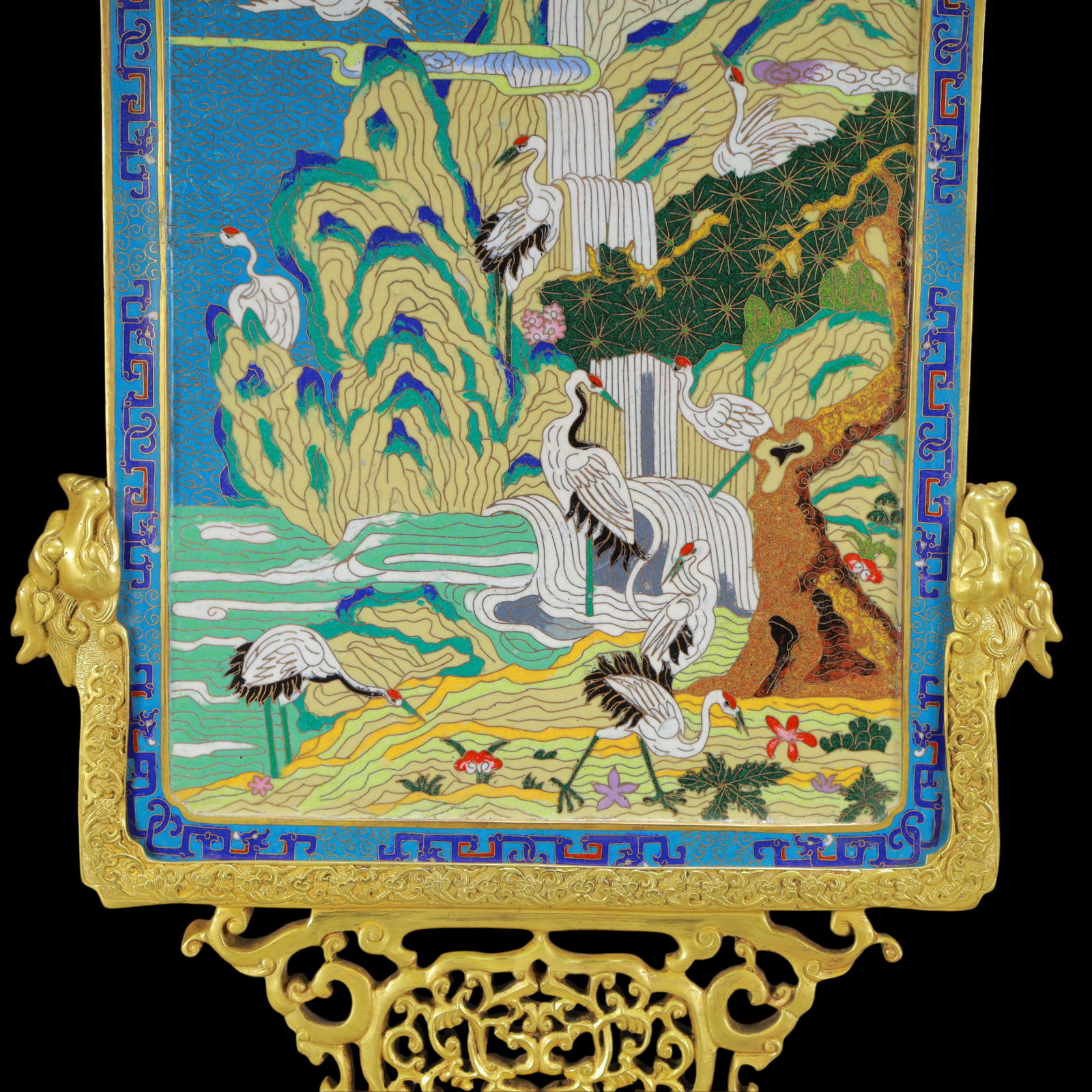 A Rare Cloisonne Pine and Crane Pattern Table Screen - 4