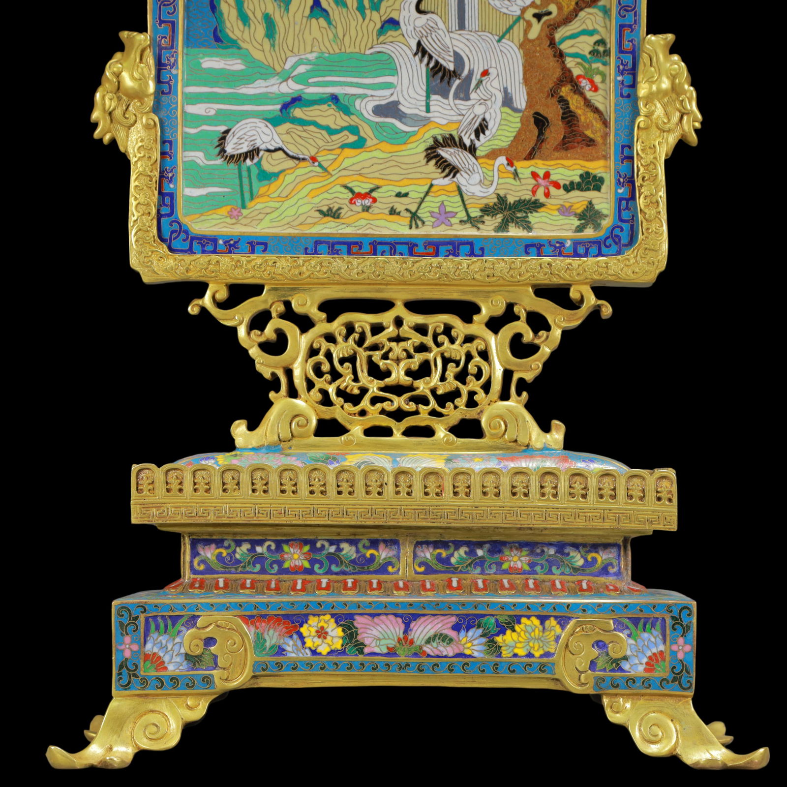 A Rare Cloisonne Pine and Crane Pattern Table Screen - 5
