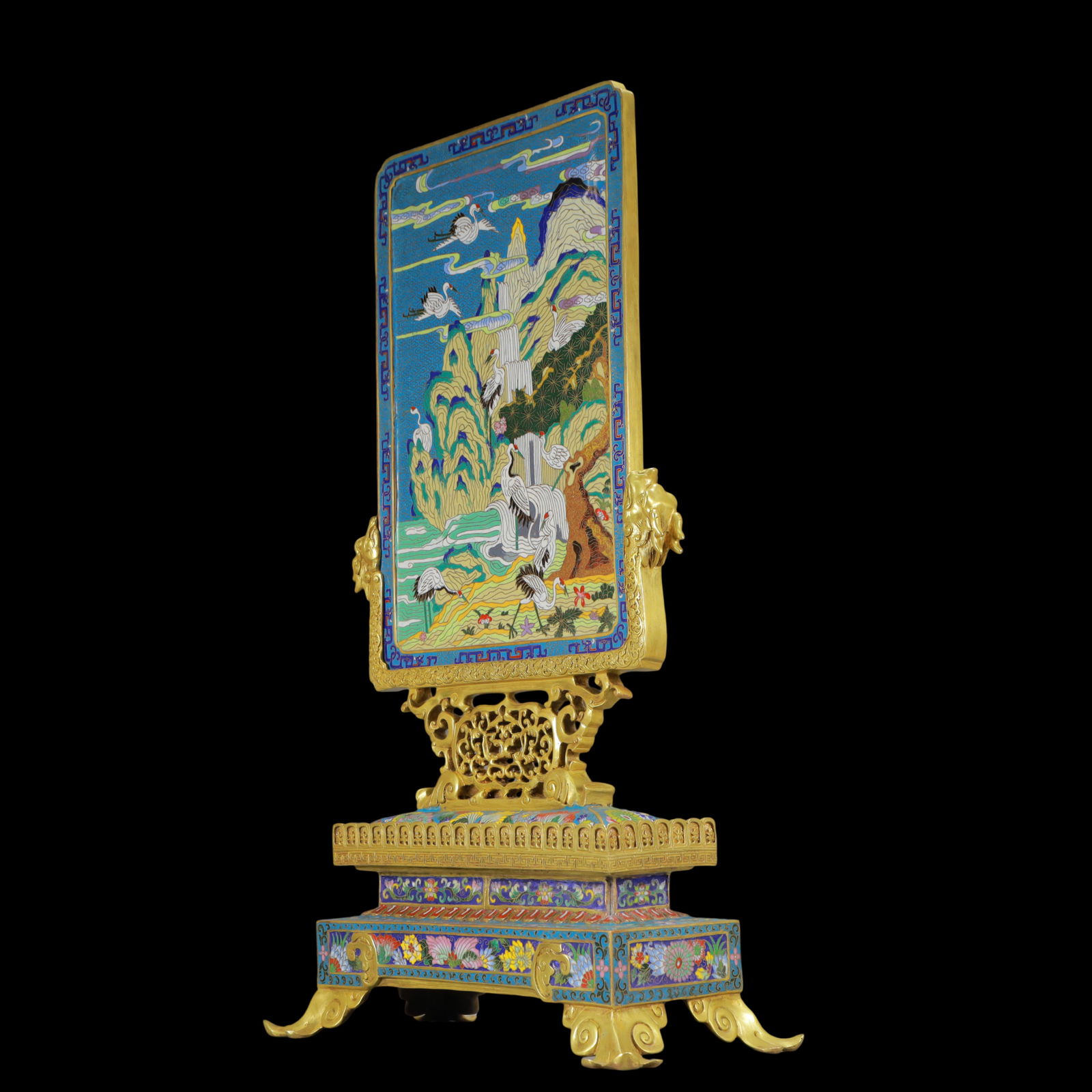 A Rare Cloisonne Pine and Crane Pattern Table Screen - 6