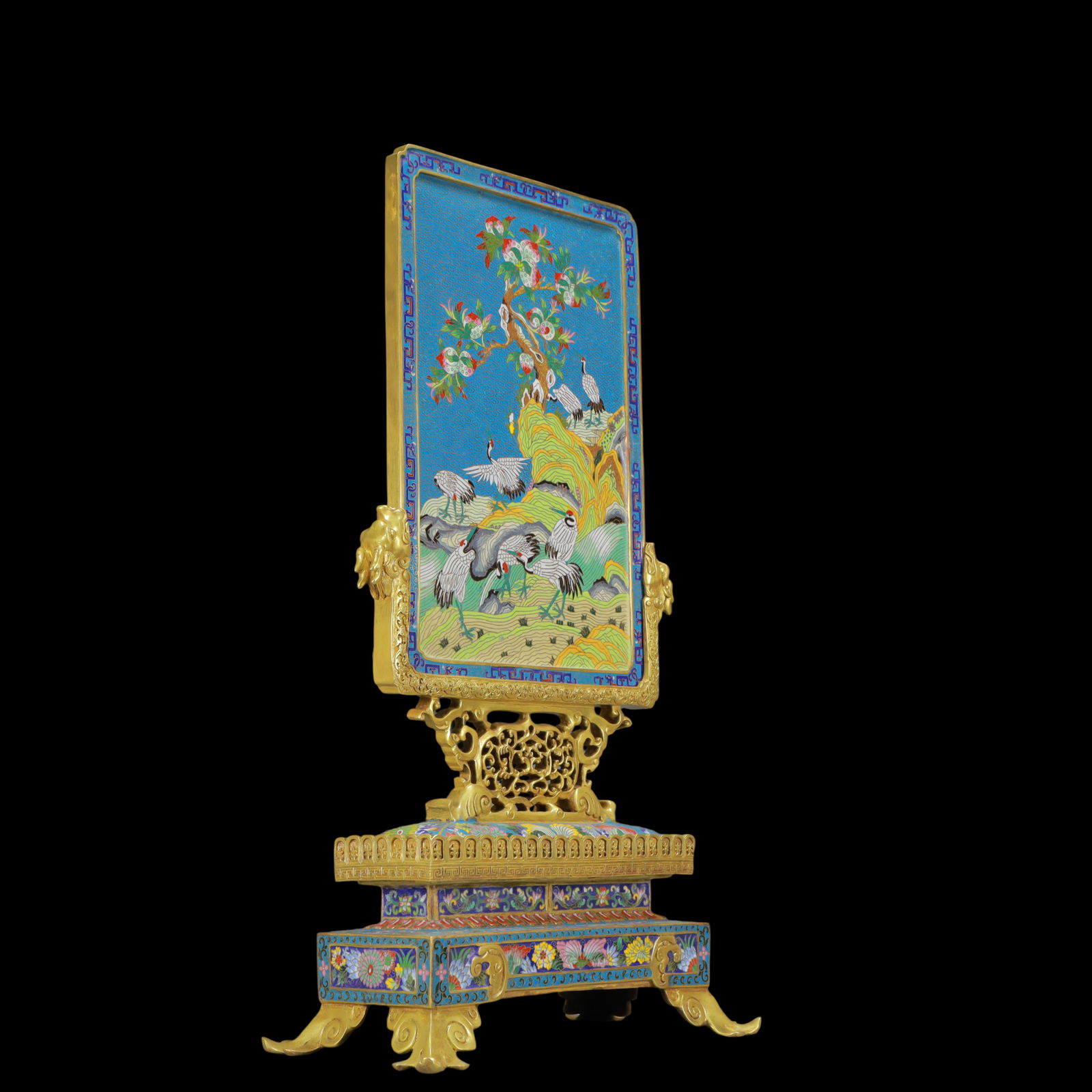 A Rare Cloisonne Pine and Crane Pattern Table Screen - 7