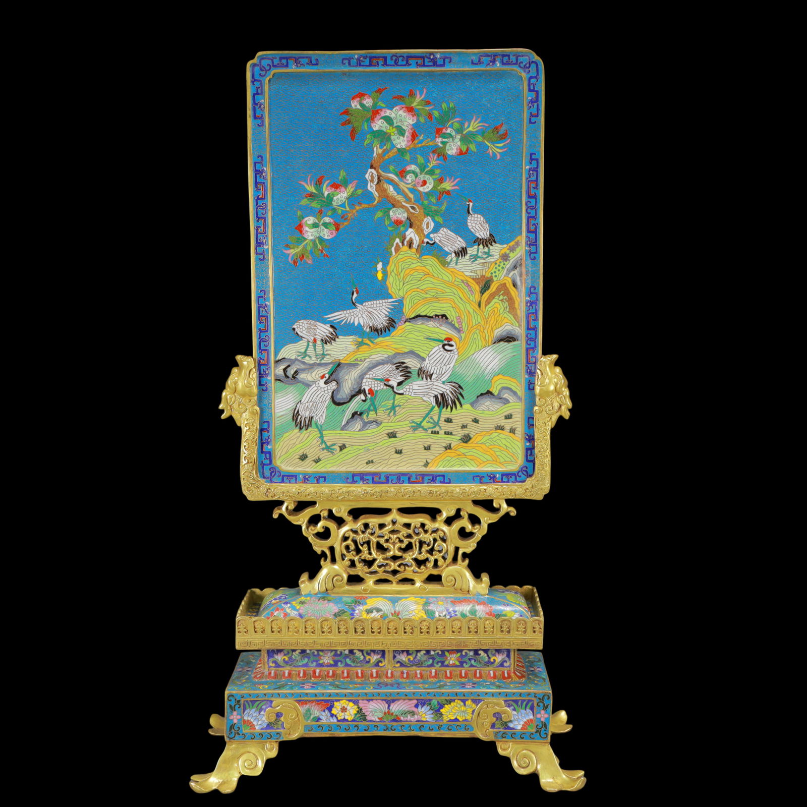 A Rare Cloisonne Pine and Crane Pattern Table Screen - 8