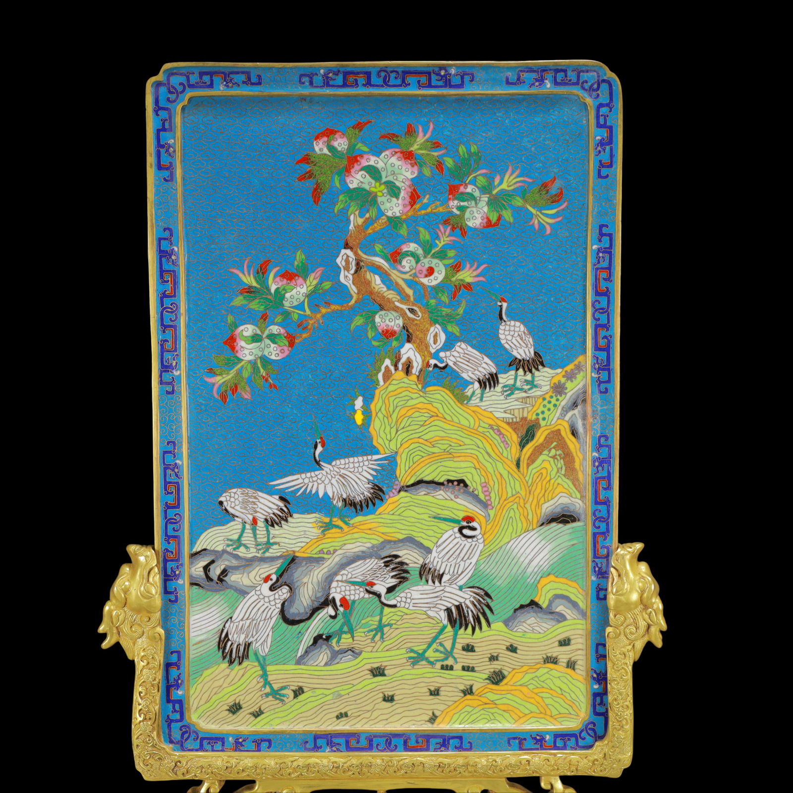 A Rare Cloisonne Pine and Crane Pattern Table Screen - 9