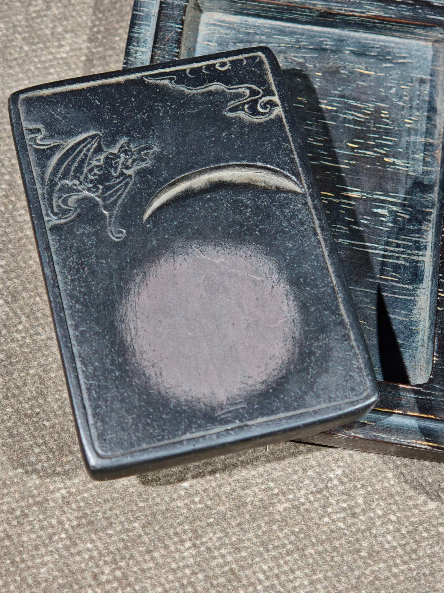 An Exquisite Bats Pattern with poem Inkstone - 3