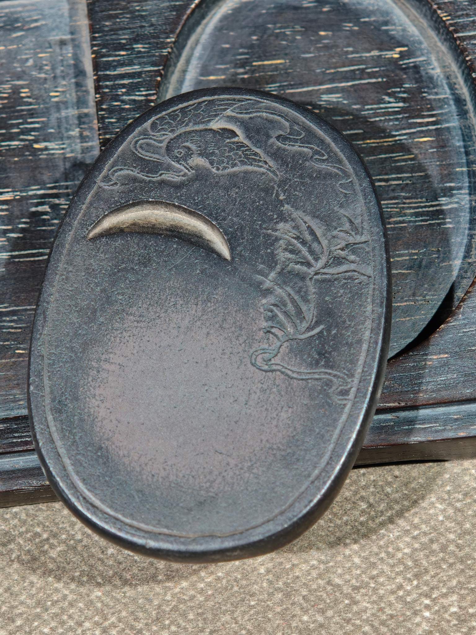 An Exquisite Bats Pattern with poem Inkstone - 4