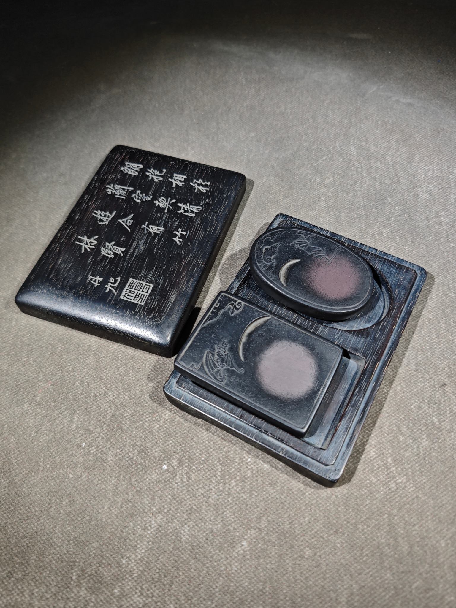 An Exquisite Bats Pattern with poem Inkstone - 8