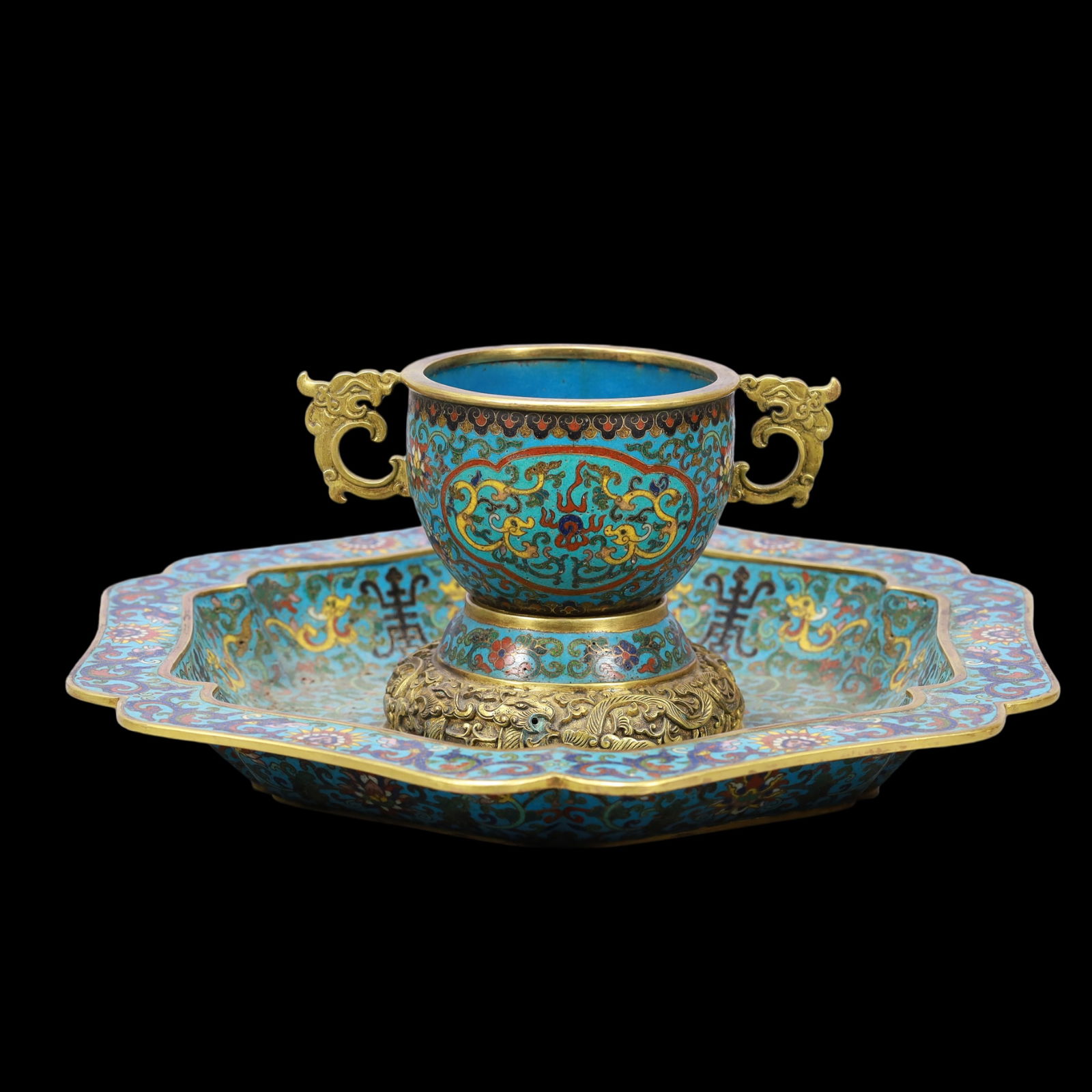 A Exquisite Cloisonne Lotus Pattern Dragon Pattern Double-Ears Cup - 2