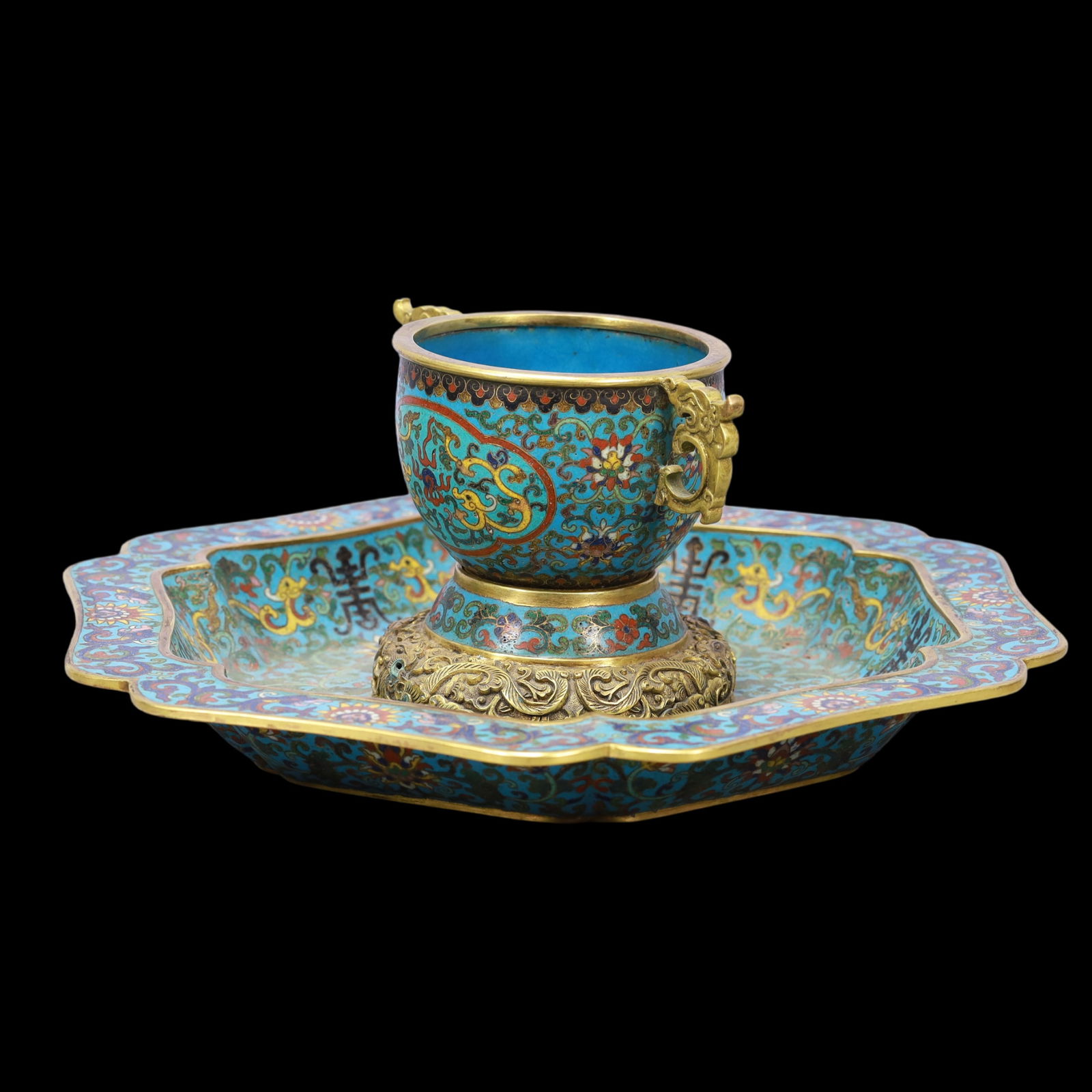 A Exquisite Cloisonne Lotus Pattern Dragon Pattern Double-Ears Cup - 3