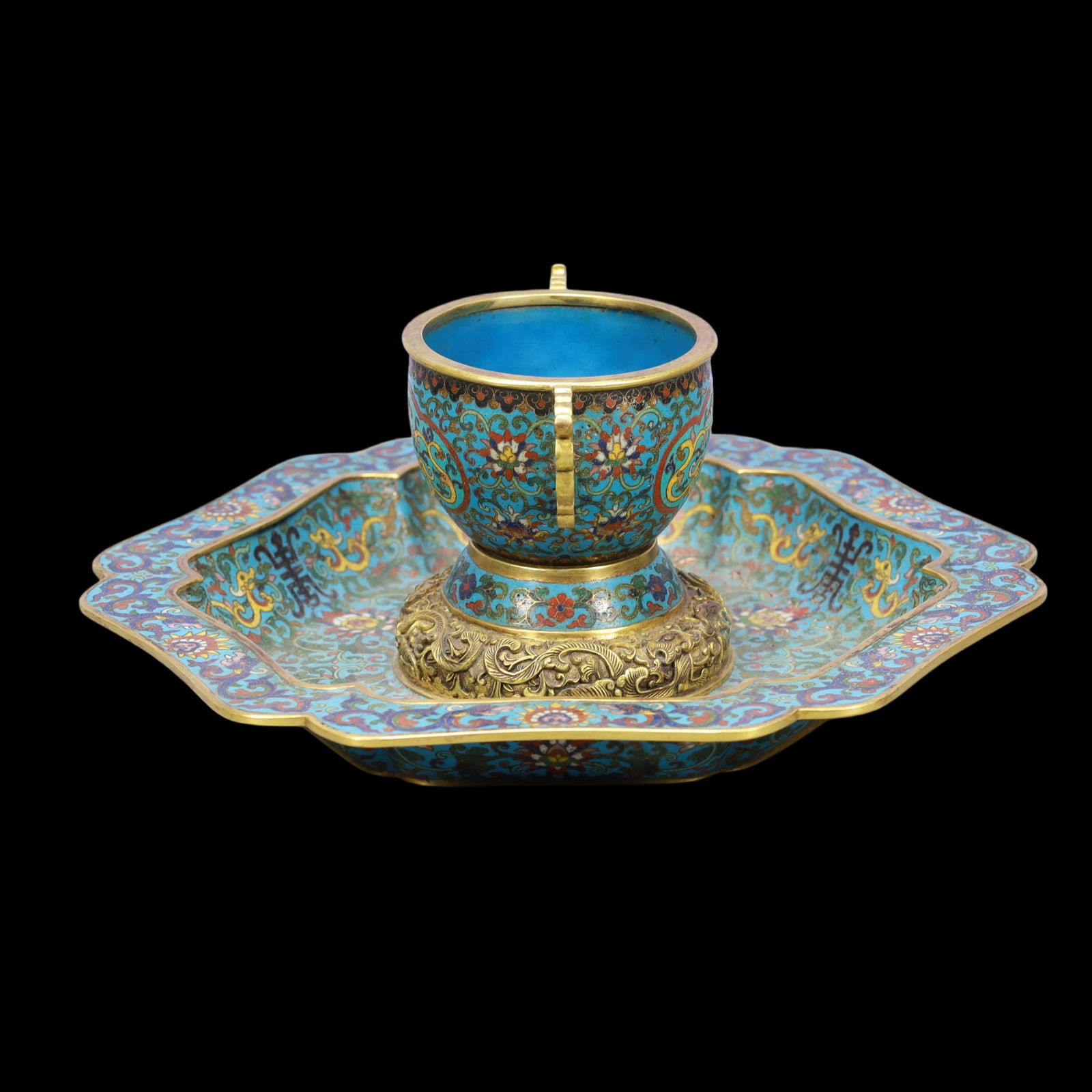 A Exquisite Cloisonne Lotus Pattern Dragon Pattern Double-Ears Cup - 4