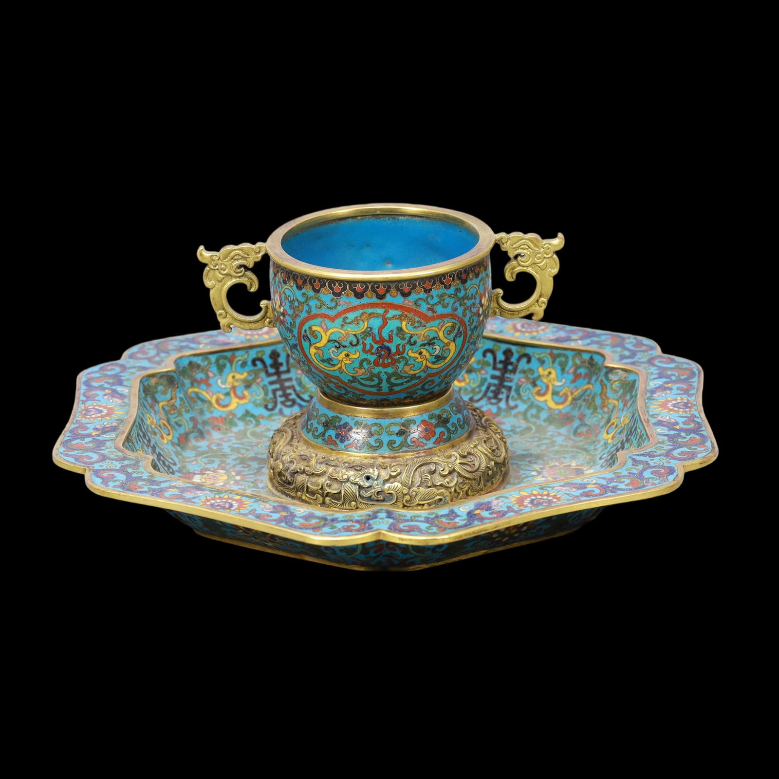 A Exquisite Cloisonne Lotus Pattern Dragon Pattern Double-Ears Cup - 5