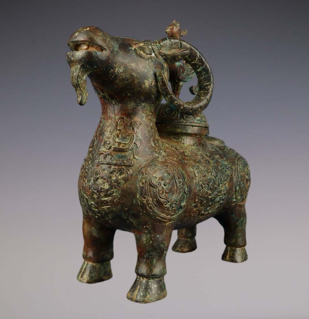 An Exquisite Bronze Beast-Face Pattern Sheep-Shaped Censer - 4
