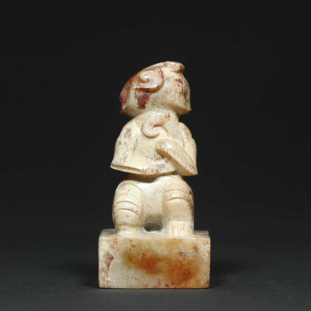 An Exquisite White Jade Figure Seal - 7
