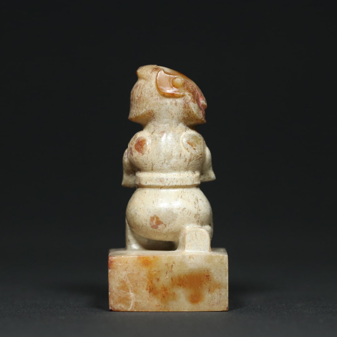 An Exquisite White Jade Figure Seal - 9