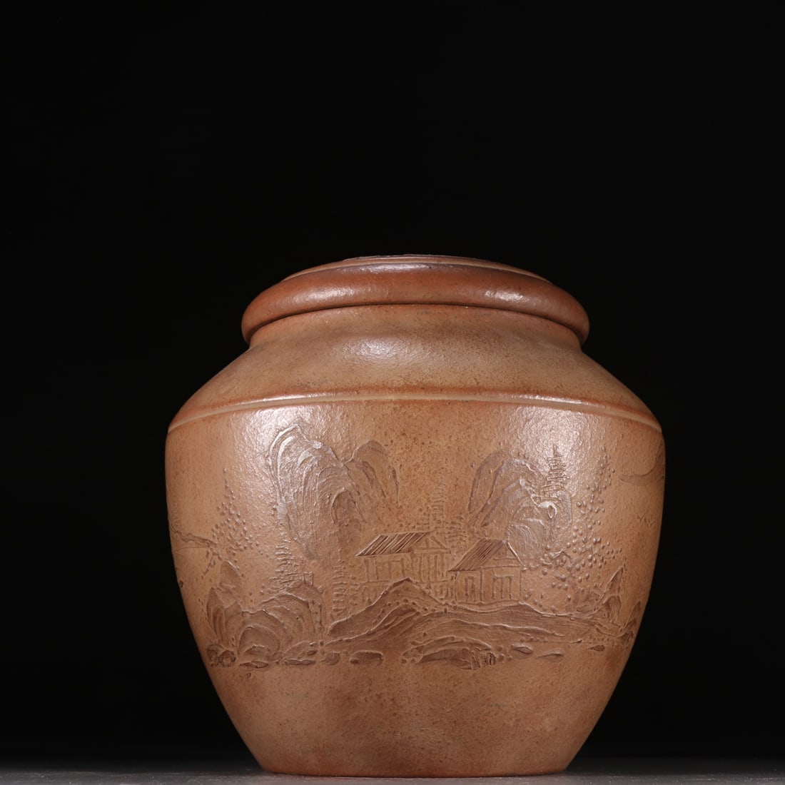An Exquisite Purple Sands Landscape Pattern Jar: An Exquisite Purple Sands Landscape Pattern Jar Qing Dynasty, China Size:19cmx18.8cm (The Dimensions Of All Batches Are Manually Measured.If You Need More Detailed Information, Please Contact Our Cust