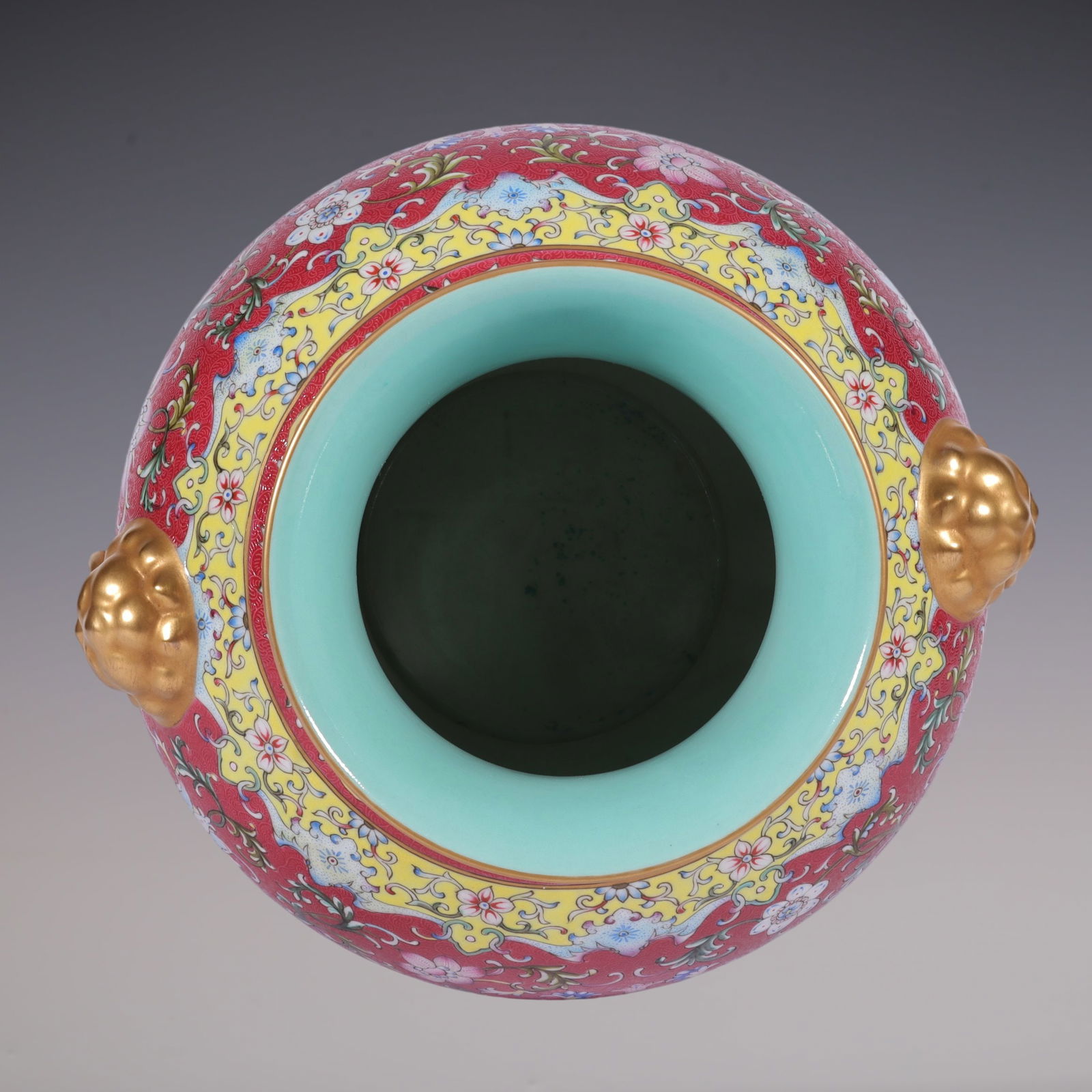 An Exquisite Famille-Rose Ruby Red-Glazed Lotus Pattern Double-Ears Vase - 7