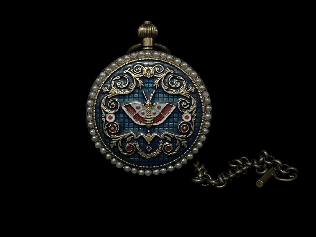 An Exquisite Bronze Inlaid Gems Butterfly Pattern Pocket watch: An Exquisite Bronze Inlaid Gems Butterfly Pattern Pocket watch Qing Dynasty, China Size:5.5cm (The Dimensions Of All Batches Are Manually Measured.If You Need More Detailed Information, Please Contact