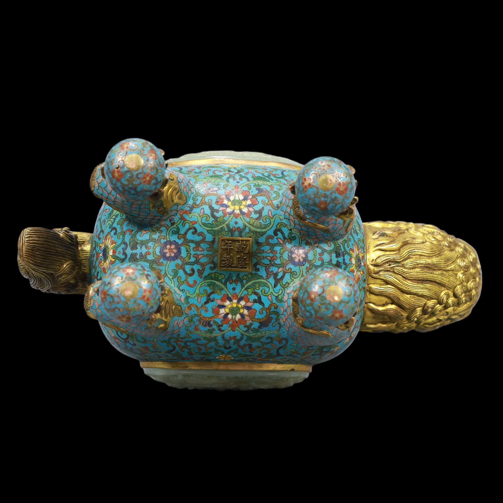 A Exquisite Cloisonne Inlaid White Jade Lotus Pattern Dragon Pattern Ewer - 13