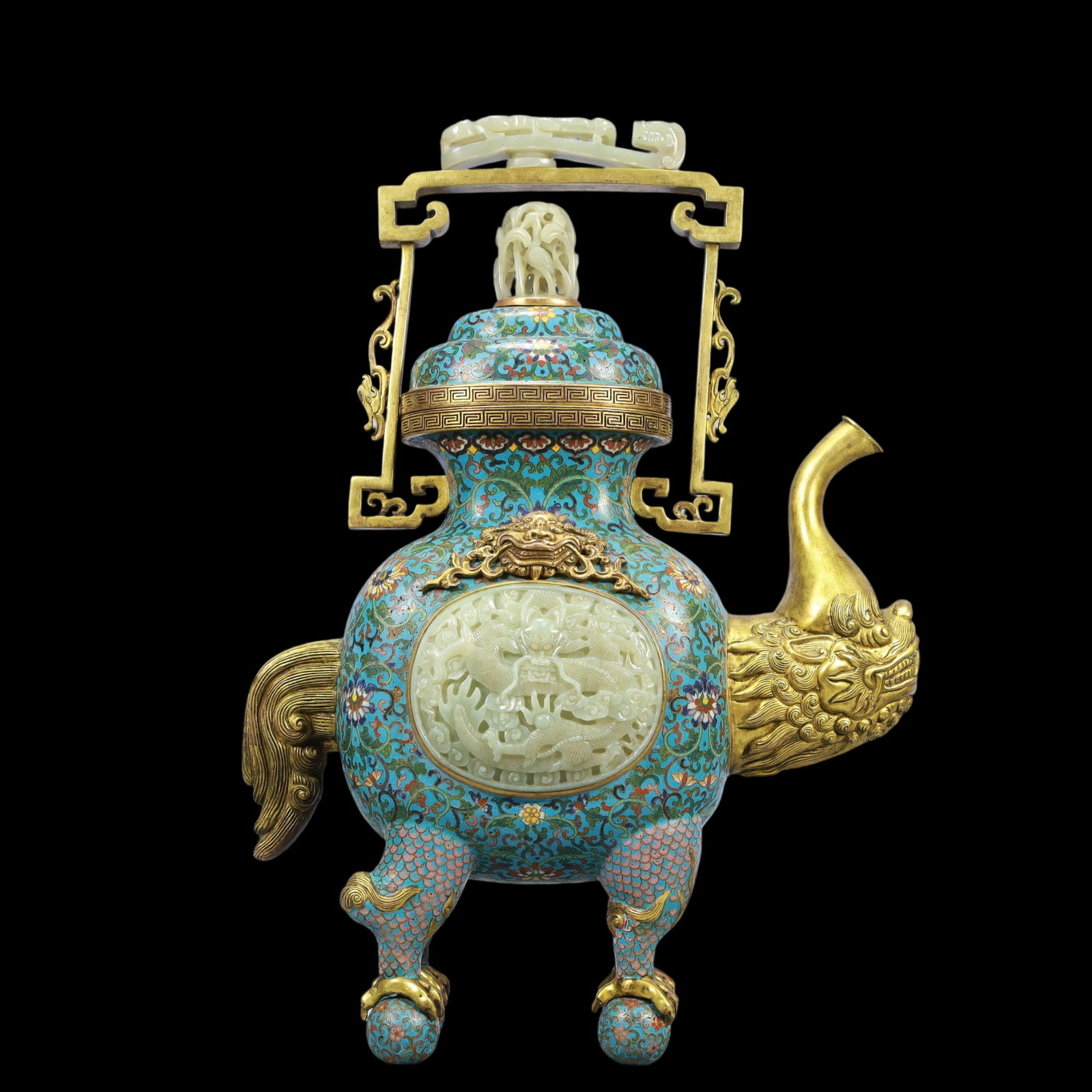 A Exquisite Cloisonne Inlaid White Jade Lotus Pattern Dragon Pattern Ewer (1 of 14)