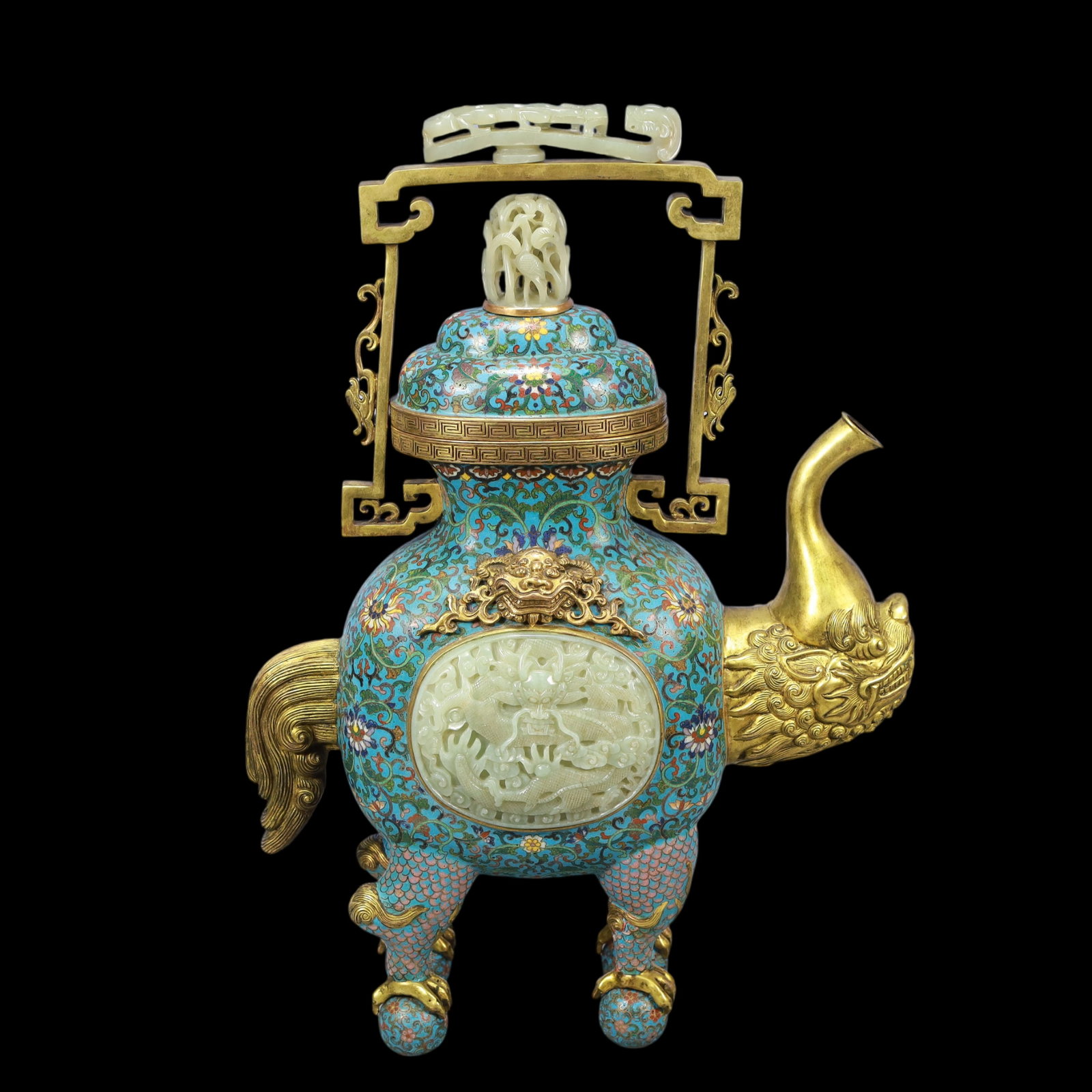 A Exquisite Cloisonne Inlaid White Jade Lotus Pattern Dragon Pattern Ewer - 2