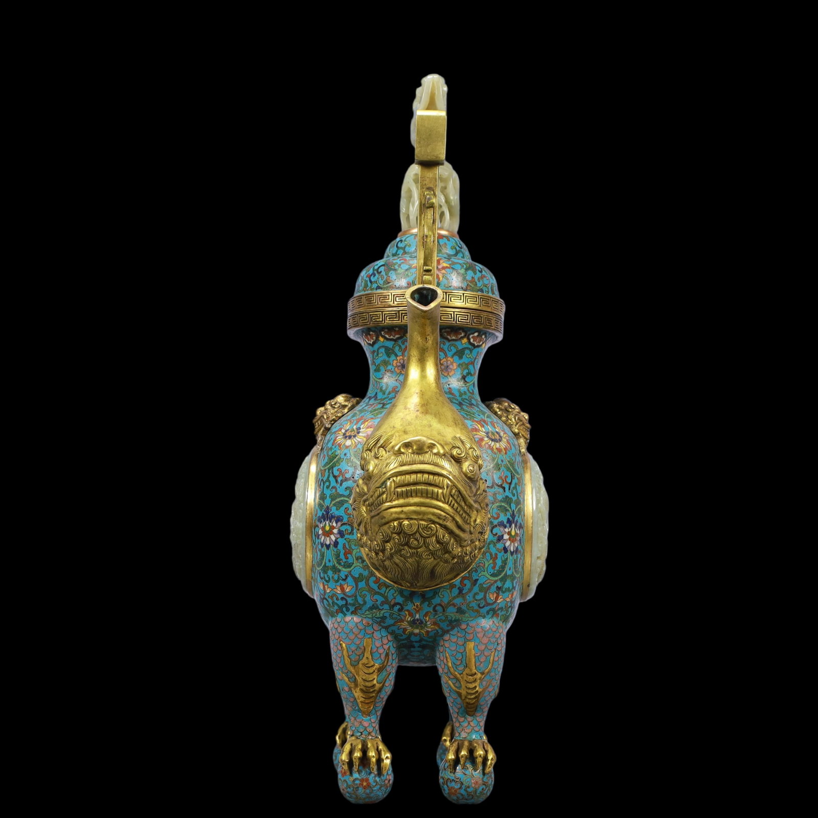 A Exquisite Cloisonne Inlaid White Jade Lotus Pattern Dragon Pattern Ewer - 6