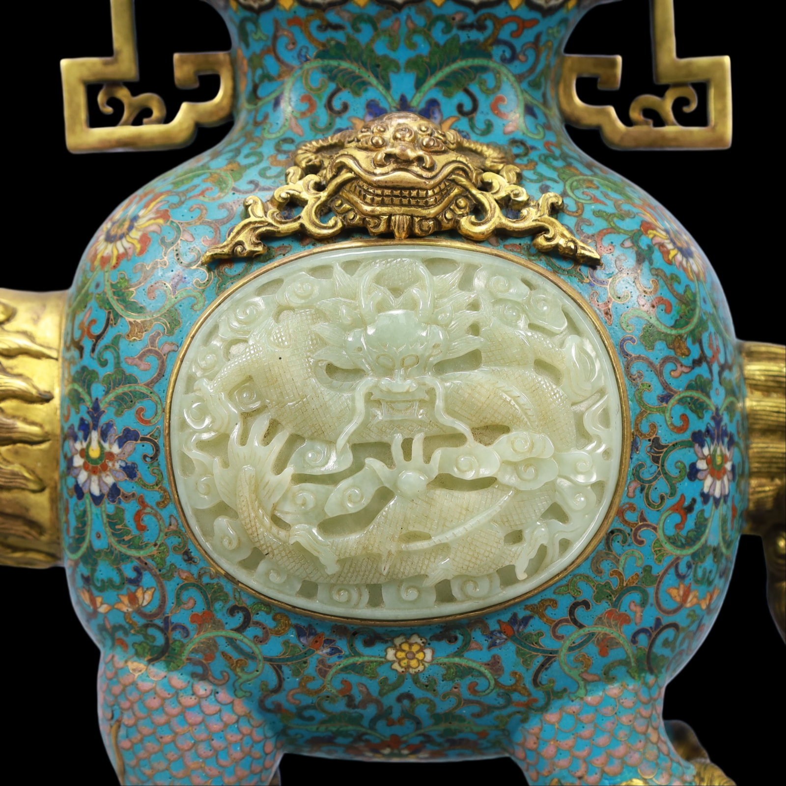 A Exquisite Cloisonne Inlaid White Jade Lotus Pattern Dragon Pattern Ewer - 9