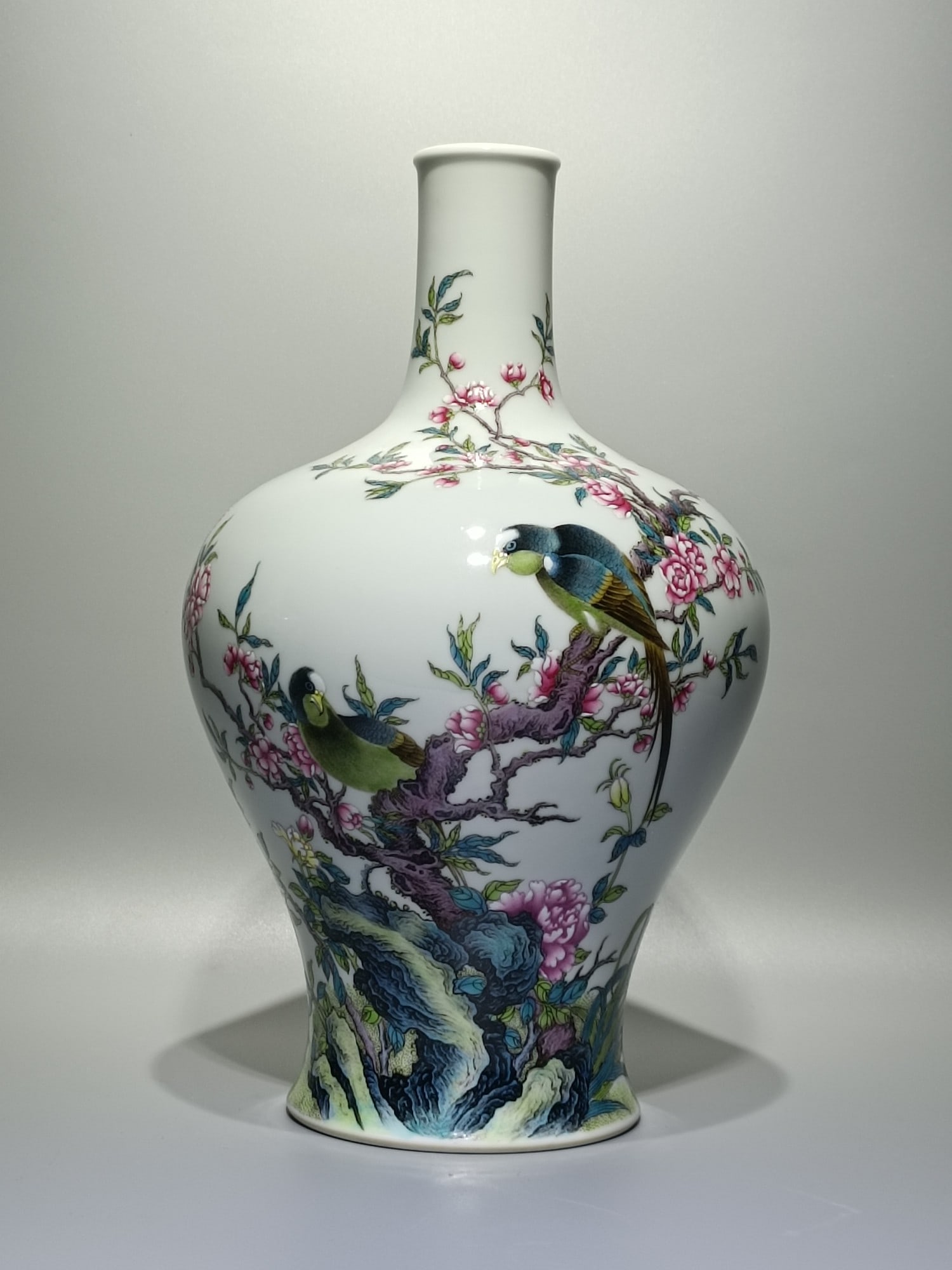 An Exquisite Enamel Flower and Bird Pattern with poem Vase: An Exquisite Enamel Flower and Bird Pattern with poem Vase Qing Dynasty, China Yongzheng Six-character Mark Size:29.8cmx17.5cm (The Dimensions Of All Batches Are Manually Measured.If You Need More