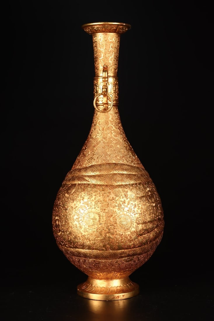 An Exquisite Gilt Bronze Lotus Pattern Double-Ears Vase - 4