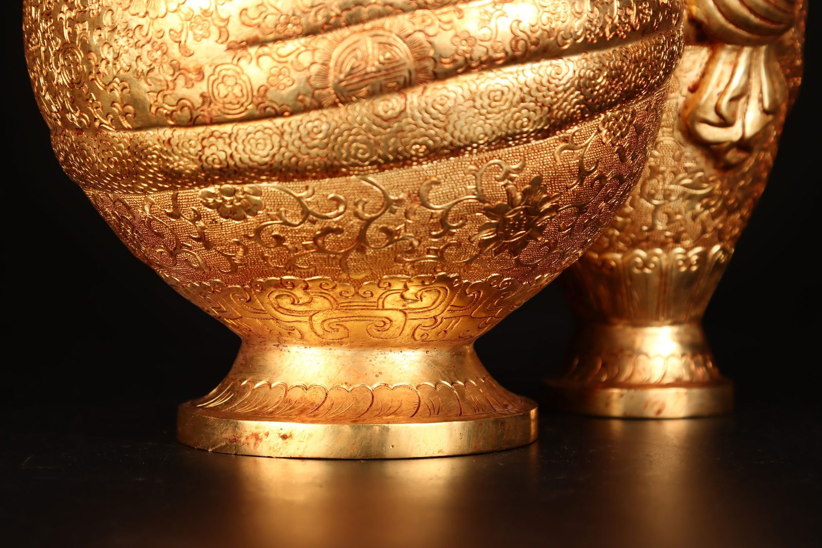 An Exquisite Gilt Bronze Lotus Pattern Double-Ears Vase - 5