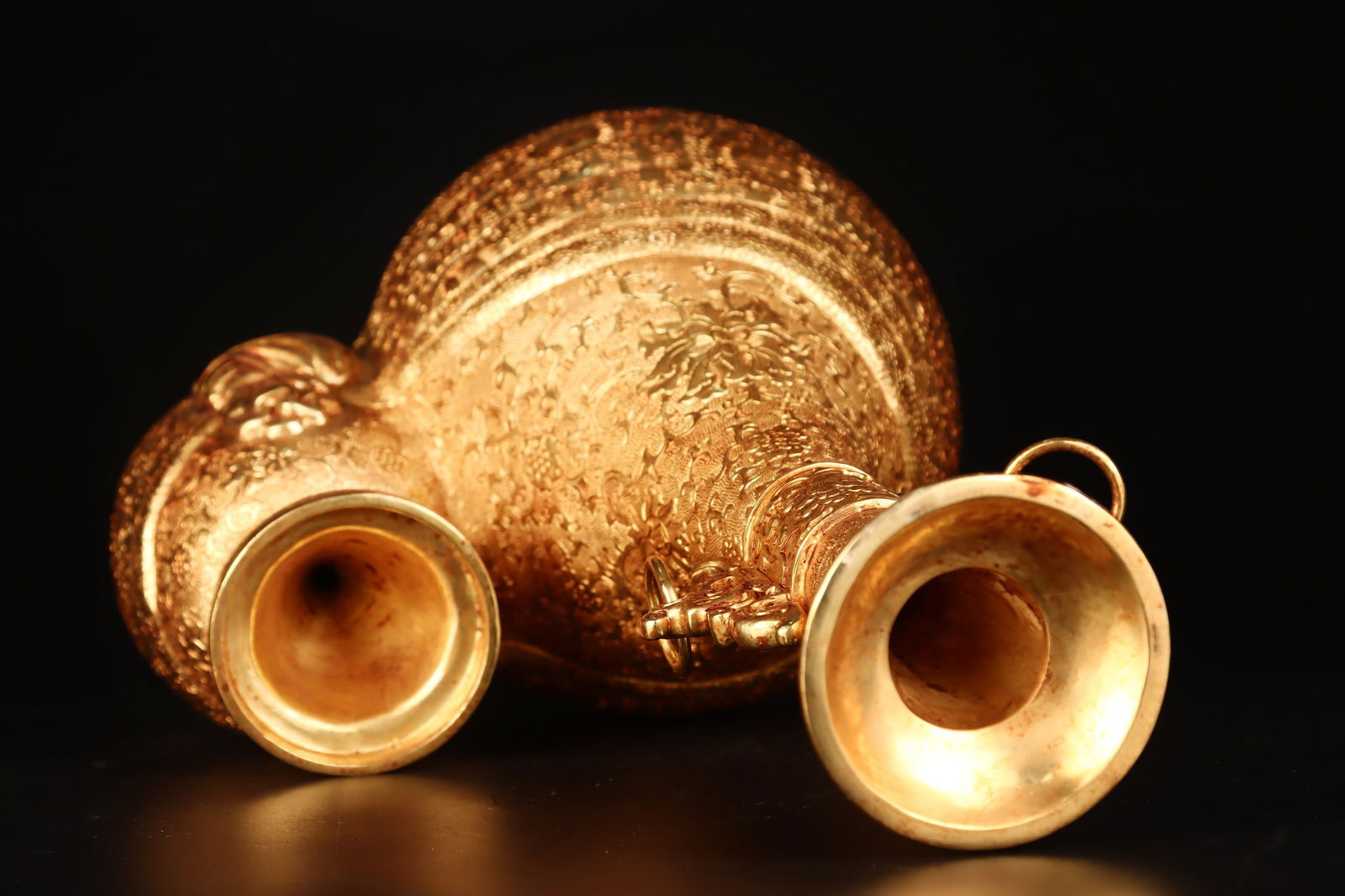 An Exquisite Gilt Bronze Lotus Pattern Double-Ears Vase - 6