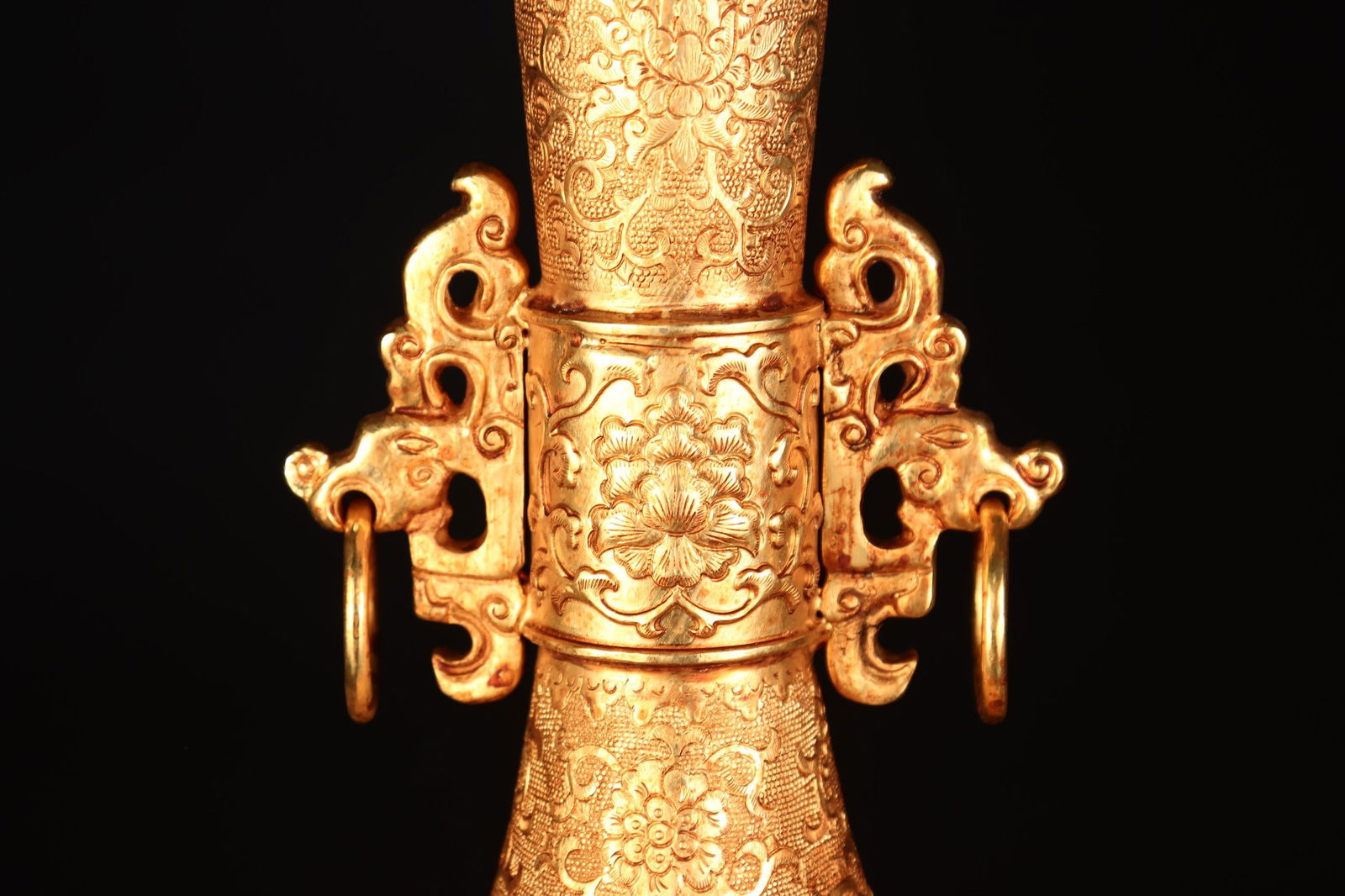 An Exquisite Gilt Bronze Lotus Pattern Double-Ears Vase - 7