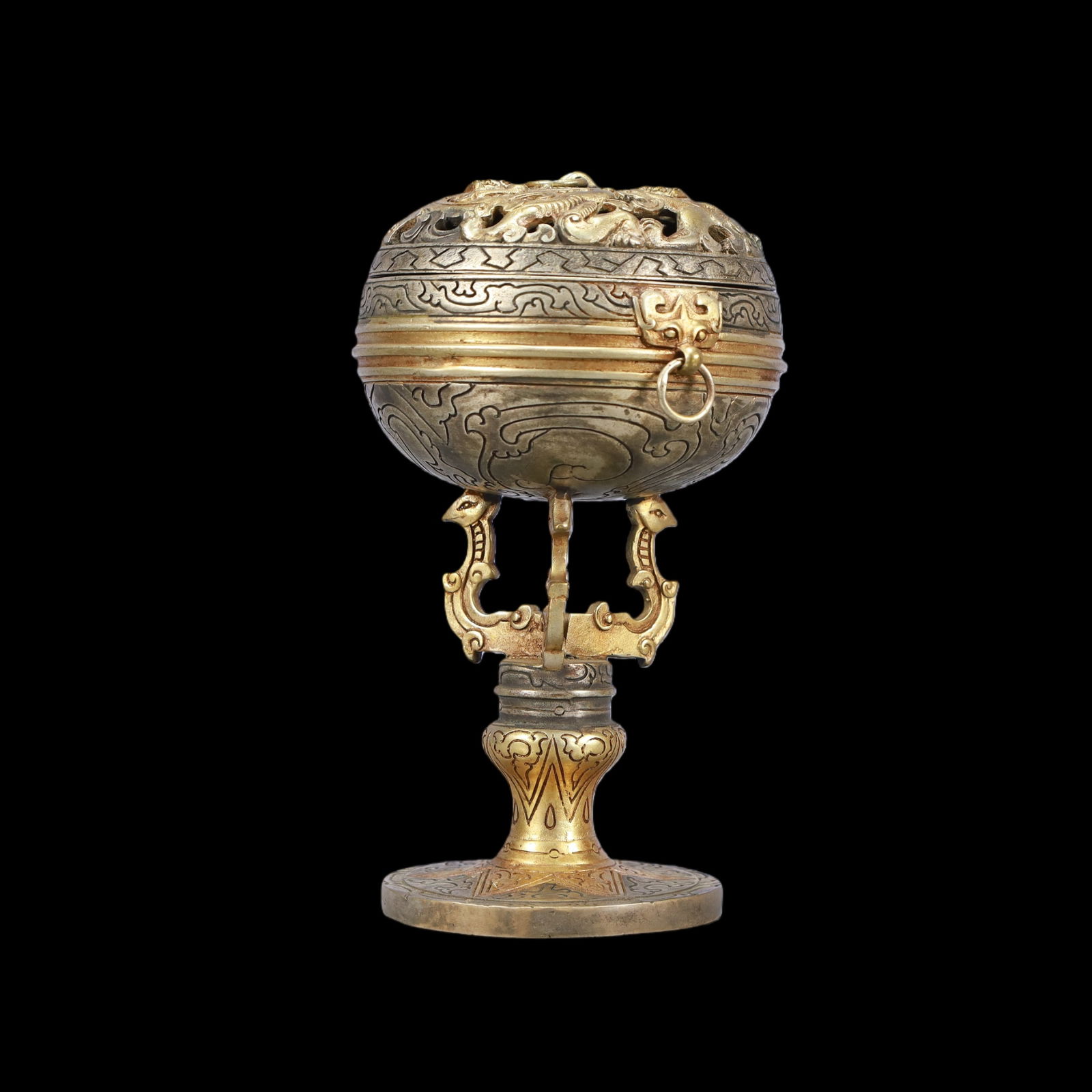 A Exquisite Gilt Silver Dragon Pattern Double-Ears Censer - 2