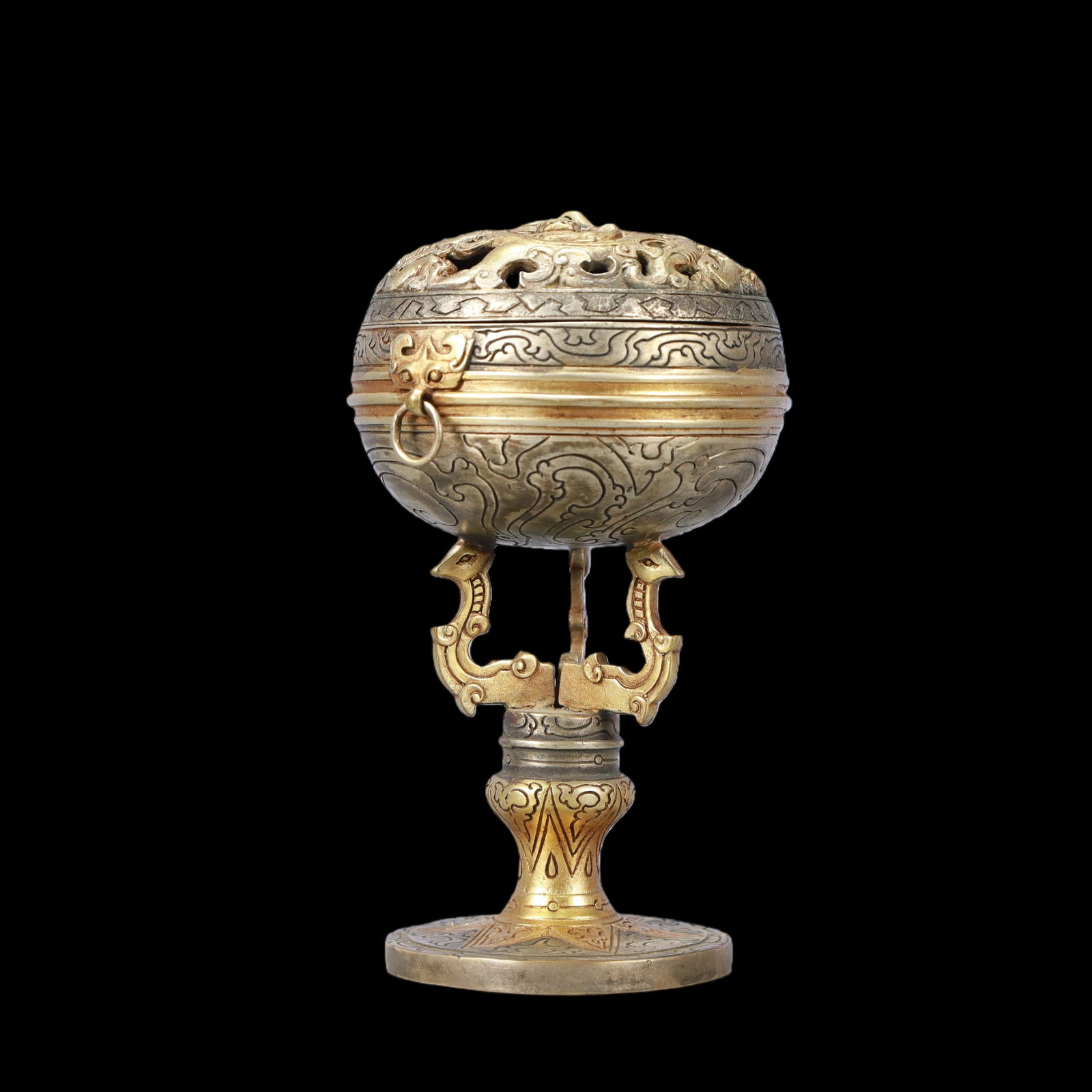 A Exquisite Gilt Silver Dragon Pattern Double-Ears Censer - 3