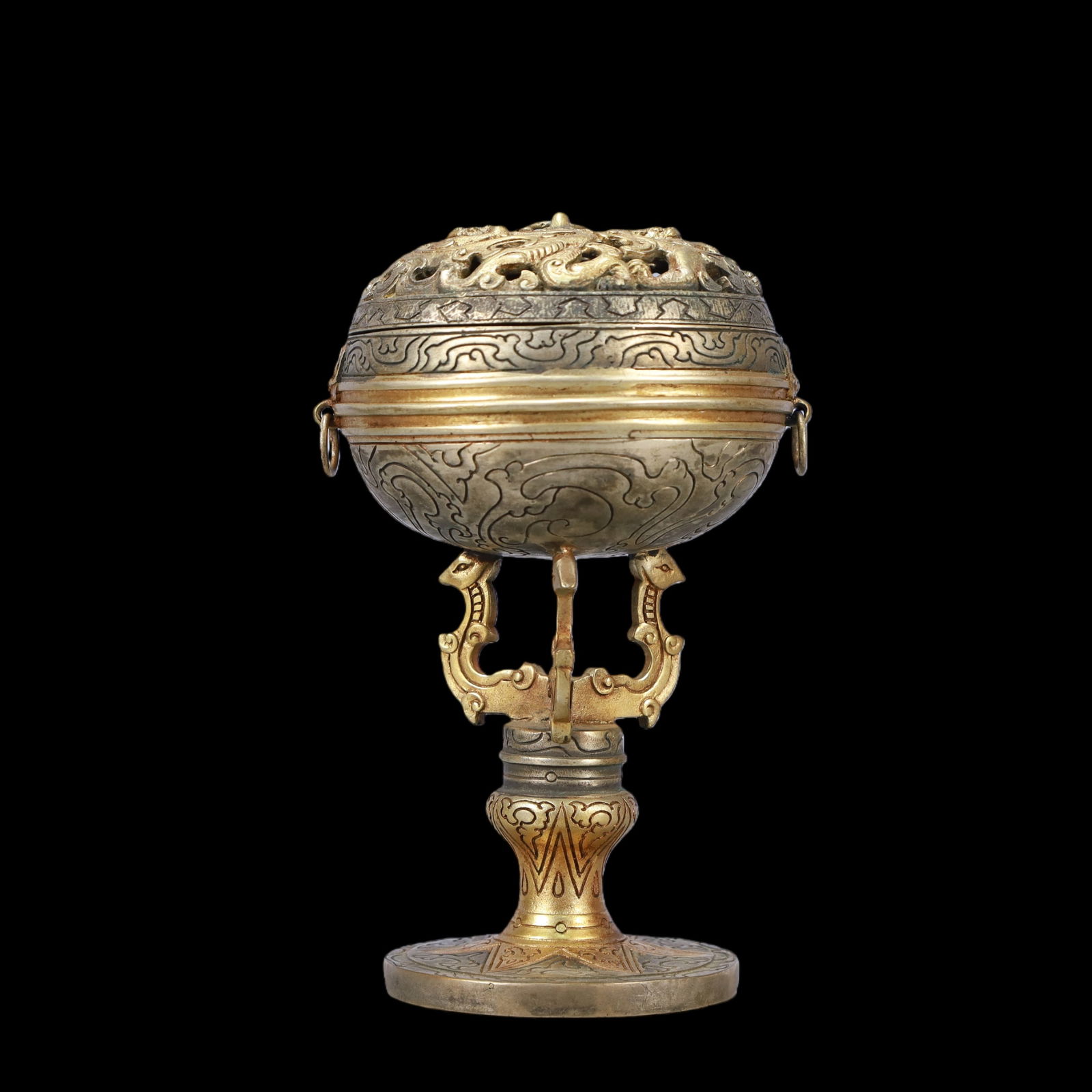 A Exquisite Gilt Silver Dragon Pattern Double-Ears Censer - 4