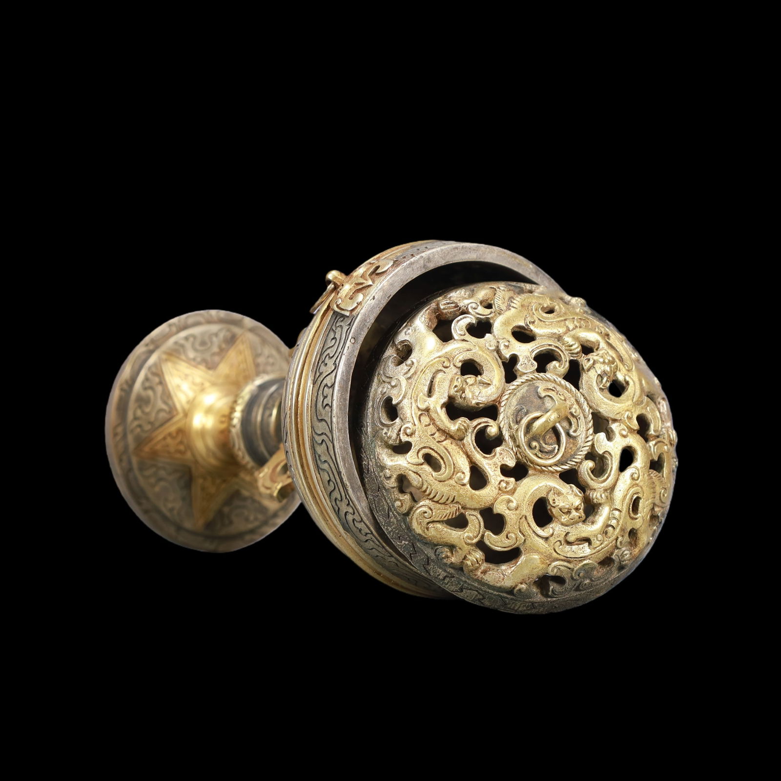 A Exquisite Gilt Silver Dragon Pattern Double-Ears Censer - 5