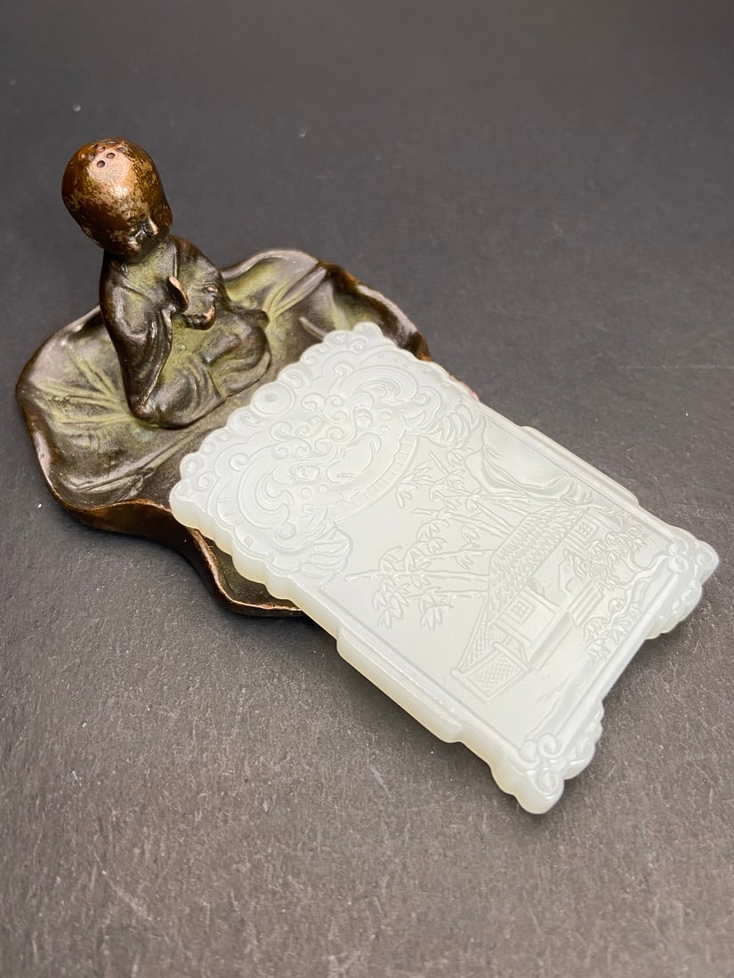 An Exquisite White Jade Beast-Face Pattern Landscape Pattern Brand - 2