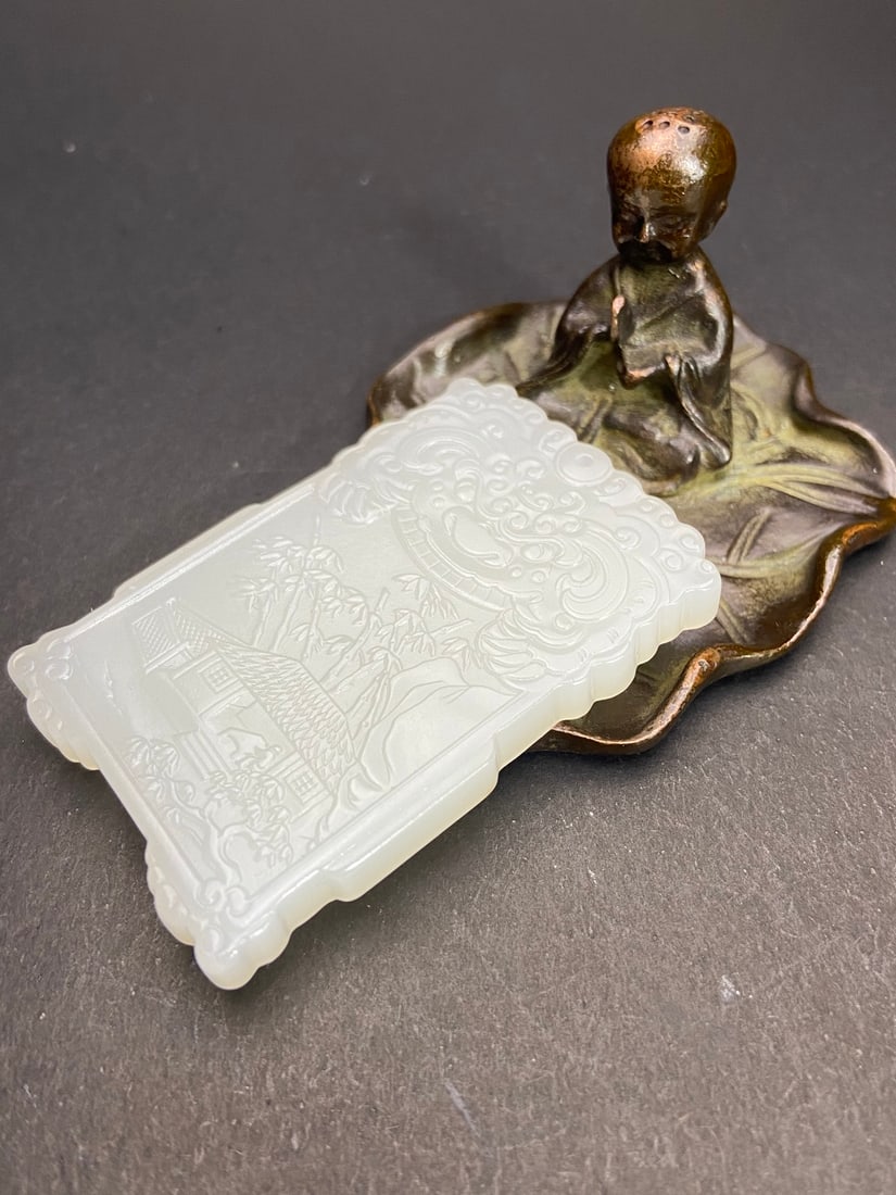 An Exquisite White Jade Beast-Face Pattern Landscape Pattern Brand - 3