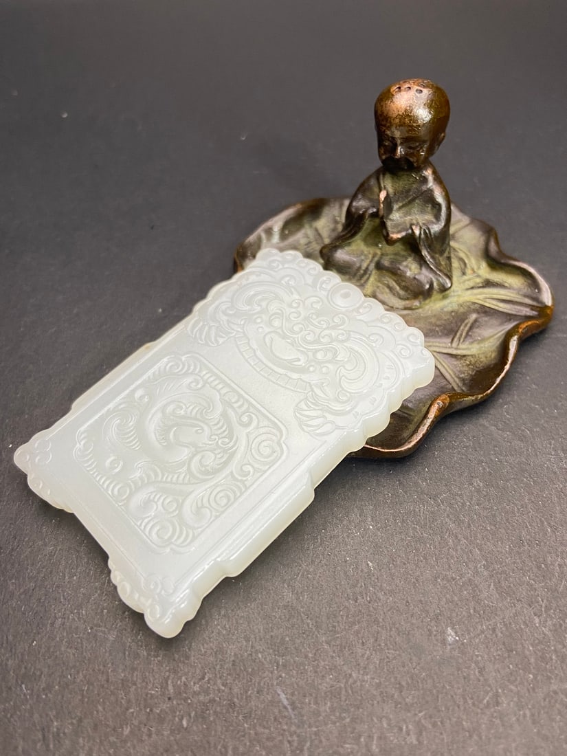 An Exquisite White Jade Beast-Face Pattern Landscape Pattern Brand - 6