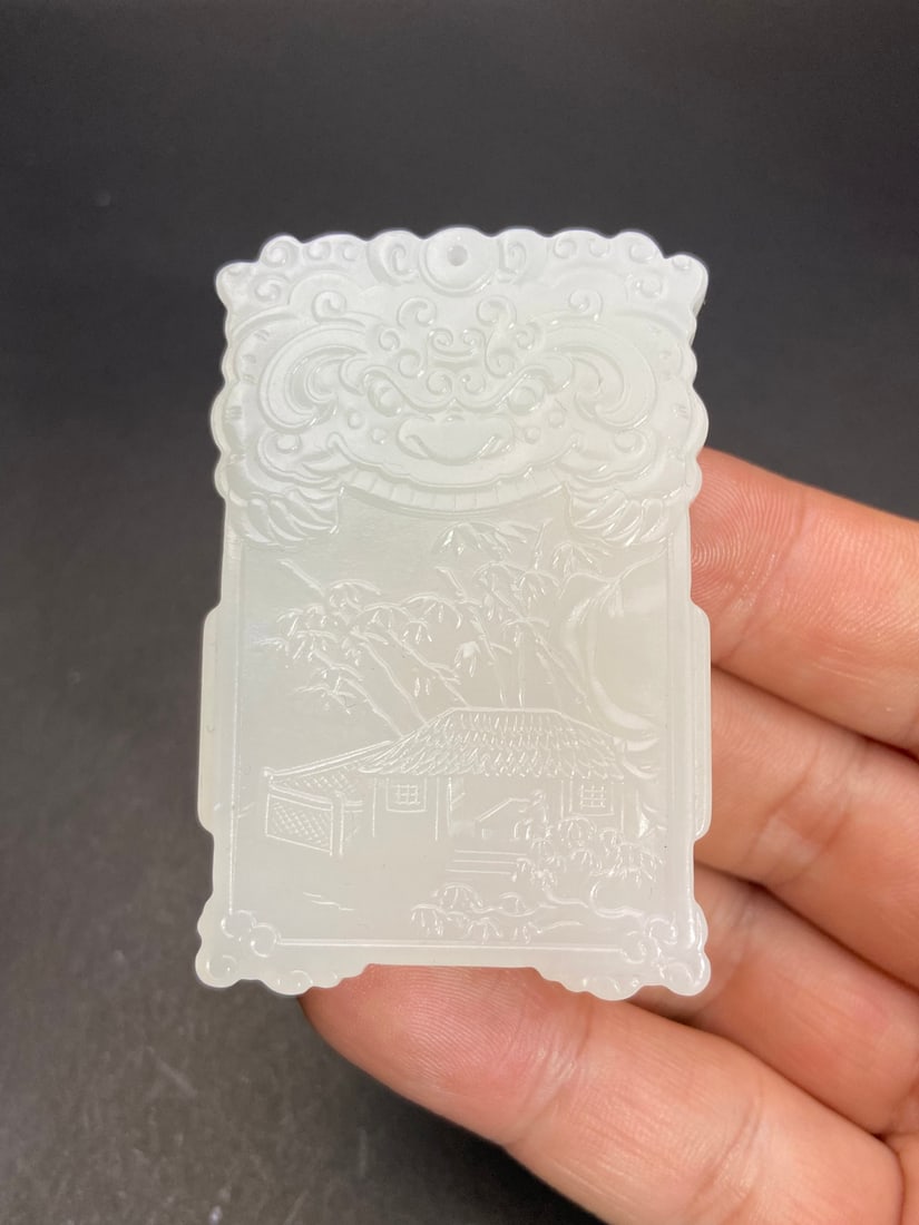 An Exquisite White Jade Beast-Face Pattern Landscape Pattern Brand - 8