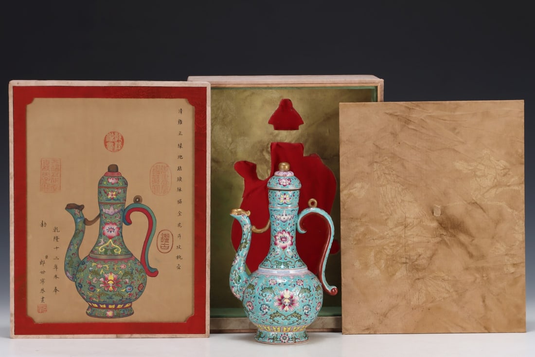 An Exquisite Enamel Flower Pattern Ewer: An Exquisite Enamel Flower Pattern Ewer Qing Dynasty, China Yongzheng Four-character Mark Size:24.5cmx15.3cm (The Dimensions Of All Batches Are Manually Measured.If You Need More Detailed