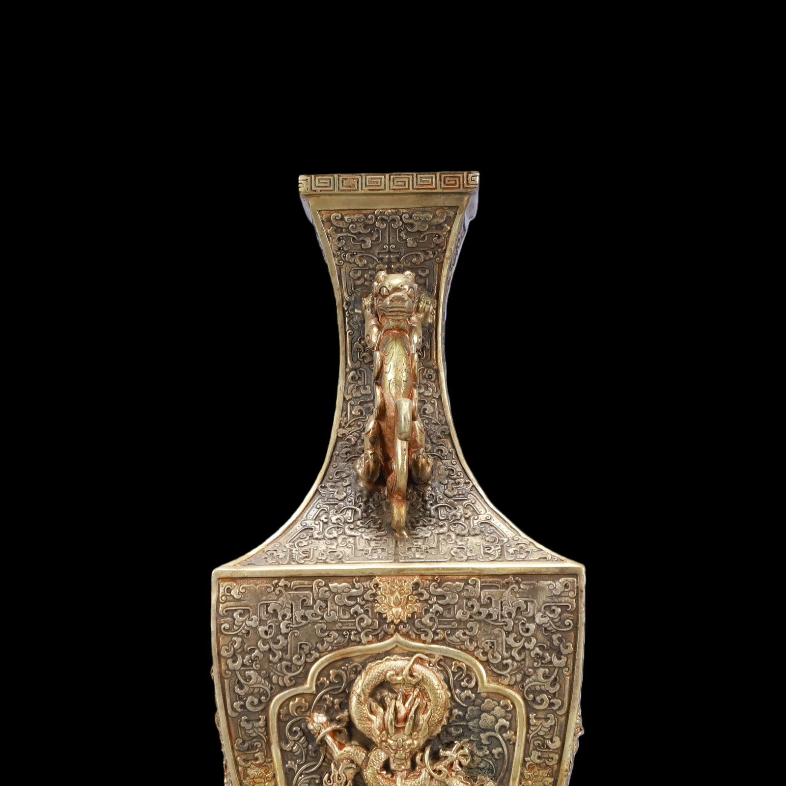 A Exquisite Gilt Silver Lotus Pattern Dragon Pattern Double-Ears Vase - 5