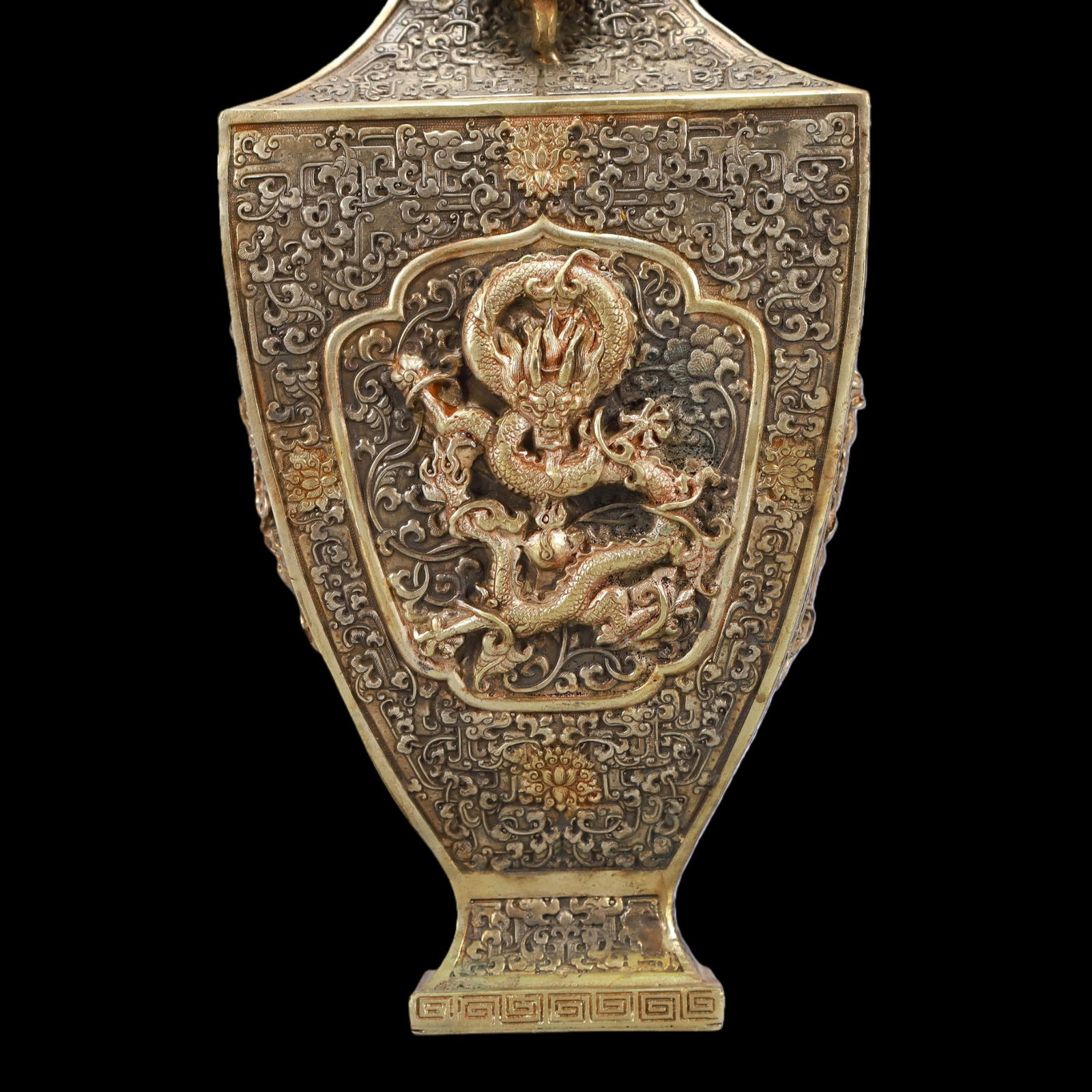 A Exquisite Gilt Silver Lotus Pattern Dragon Pattern Double-Ears Vase - 6