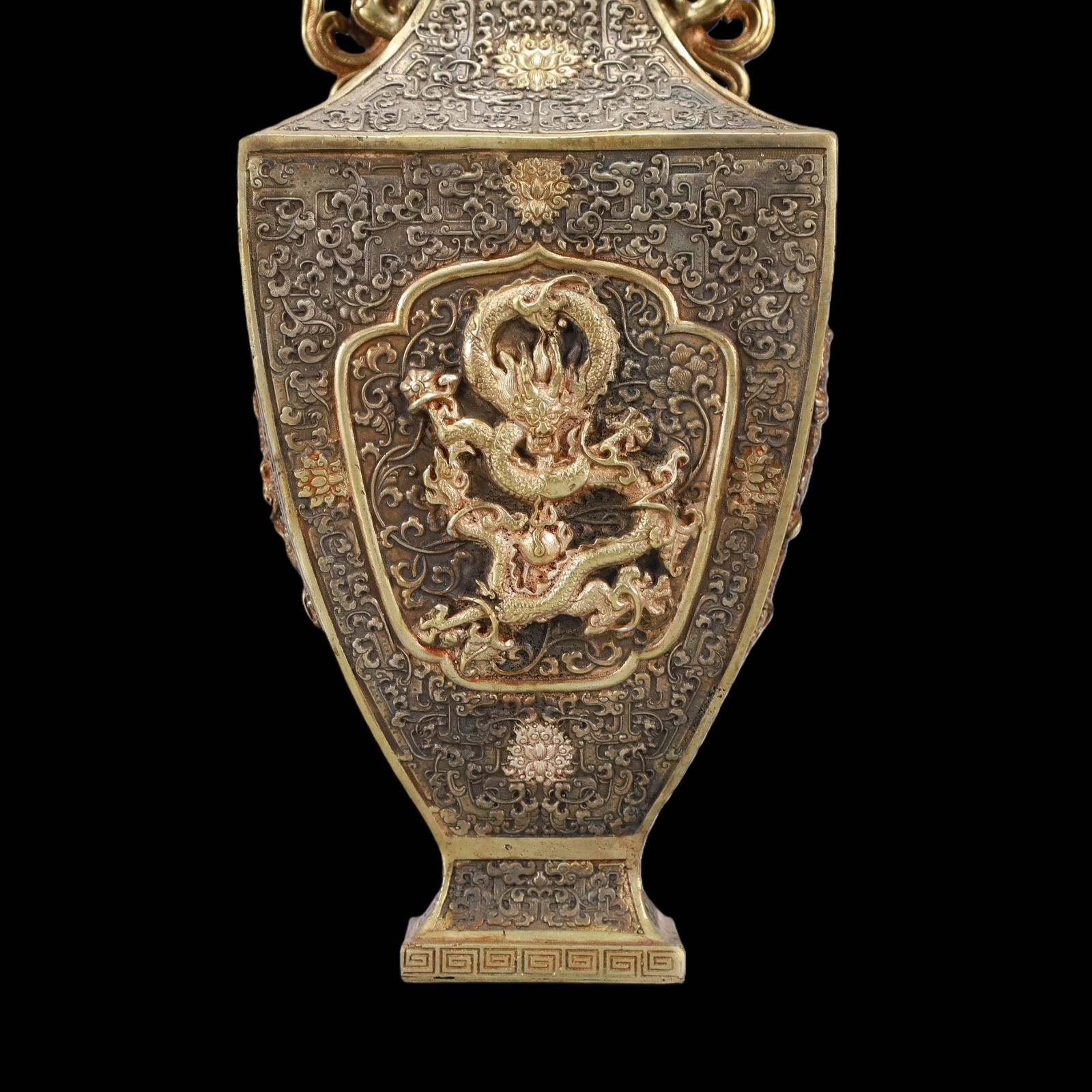 A Exquisite Gilt Silver Lotus Pattern Dragon Pattern Double-Ears Vase - 9