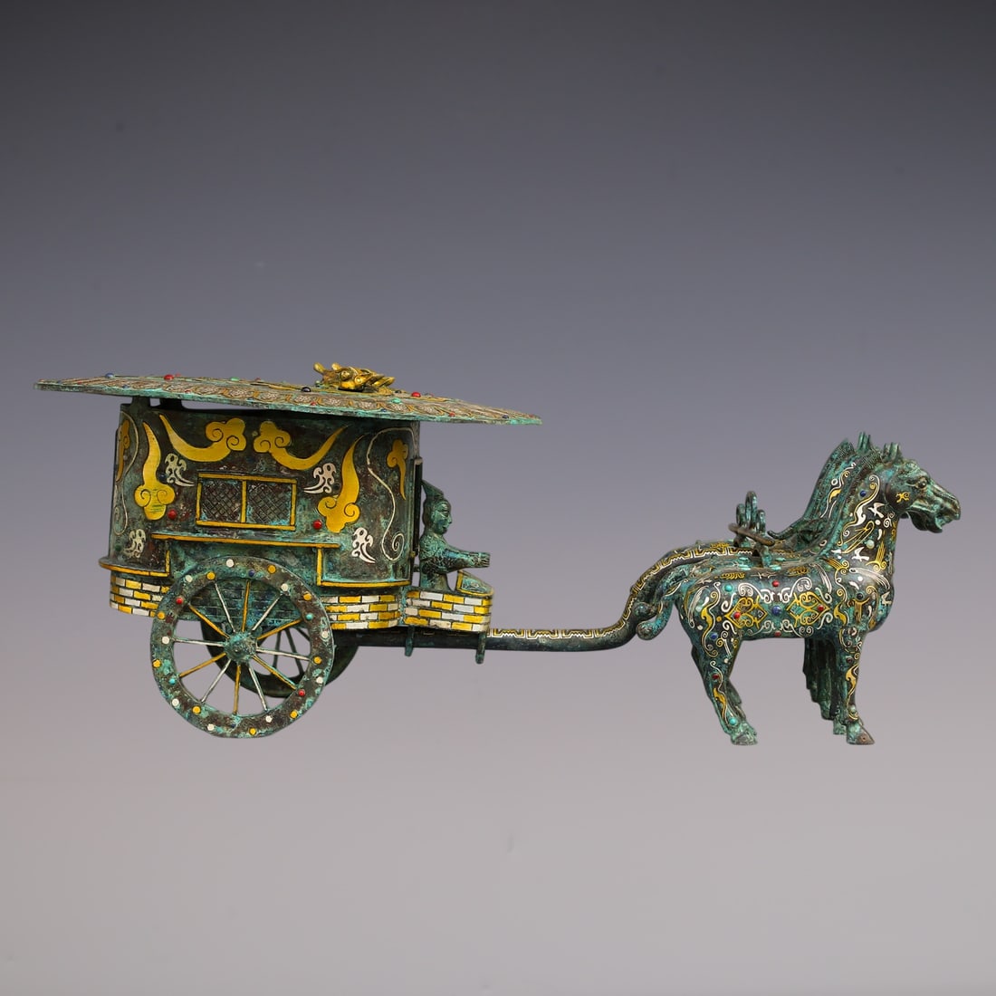 An Exquisite Bronze Inlaid Gold and Silver Inlaid Gems Carriage Ornament: An Exquisite Bronze Inlaid Gold and Silver Inlaid Gems Carriage Ornament Han Dynasty, China Size:80cmx29cm Weight:12550g (The Dimensions Of All Batches Are Manually Measured.If You Need More
