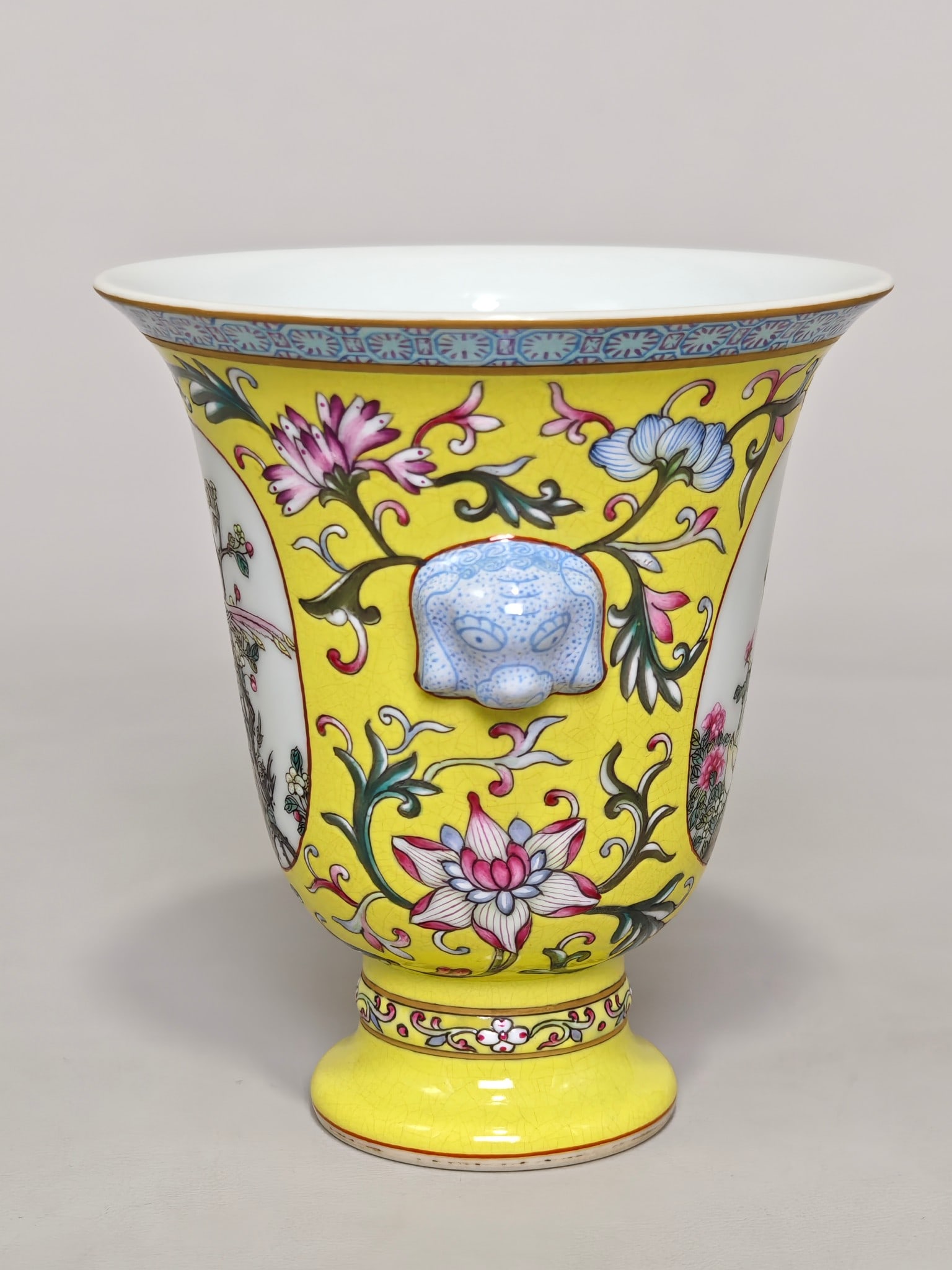 An Exquisite Enamel Lotus Pattern Flower and Bird Pattern Double-Ears Cup - 2