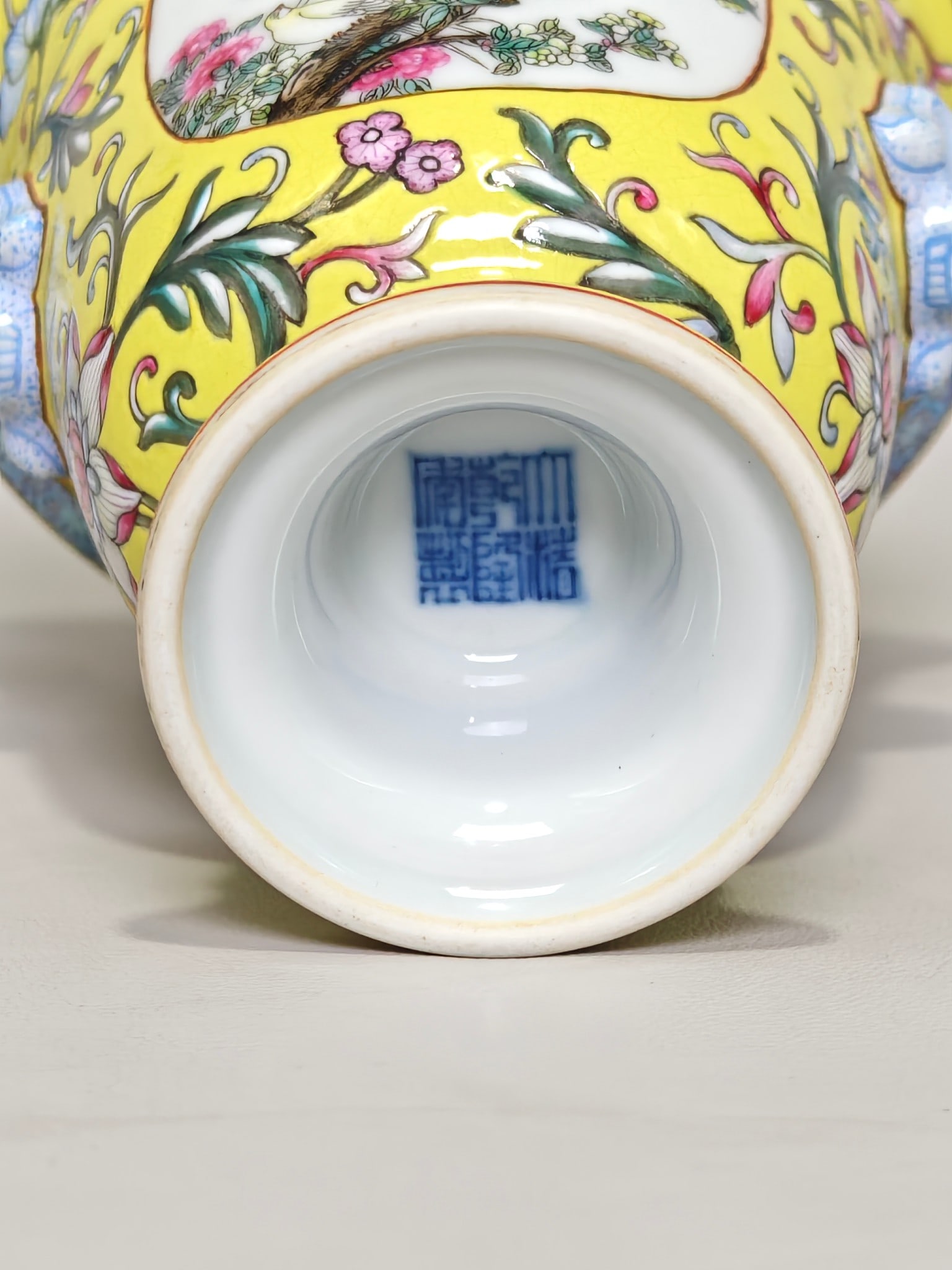 An Exquisite Enamel Lotus Pattern Flower and Bird Pattern Double-Ears Cup - 7